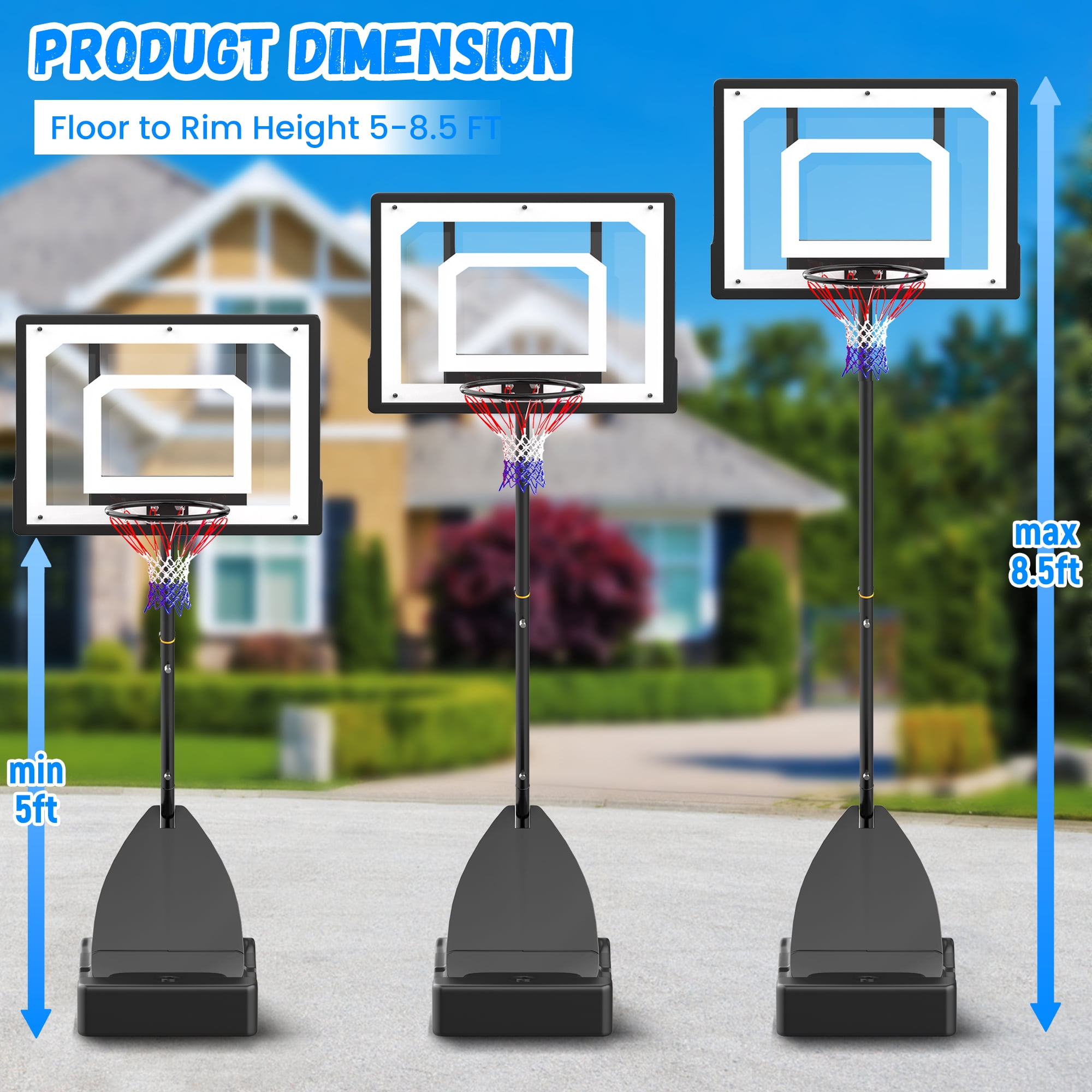 Basketball Hoop with Basketball for Kids Adults 33",Vecukty Adjustable Height 5-8.5' Portable Pool Basketball Goal Outdoor Indoor - Image 8