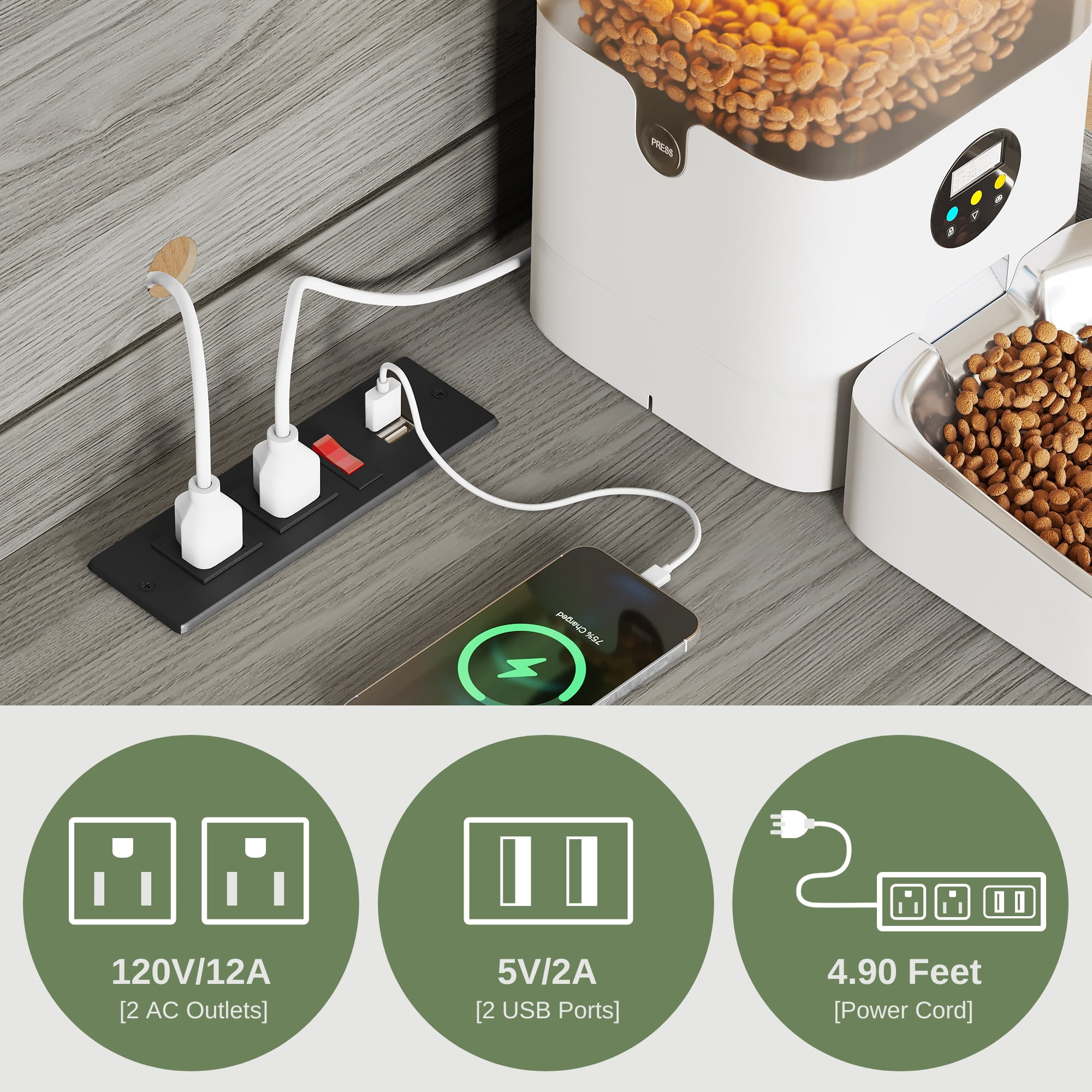 Uforic Litter Box Cabinet Furniture with Charging Station, Cat Enclosure with Shelves - Gray - Image 5