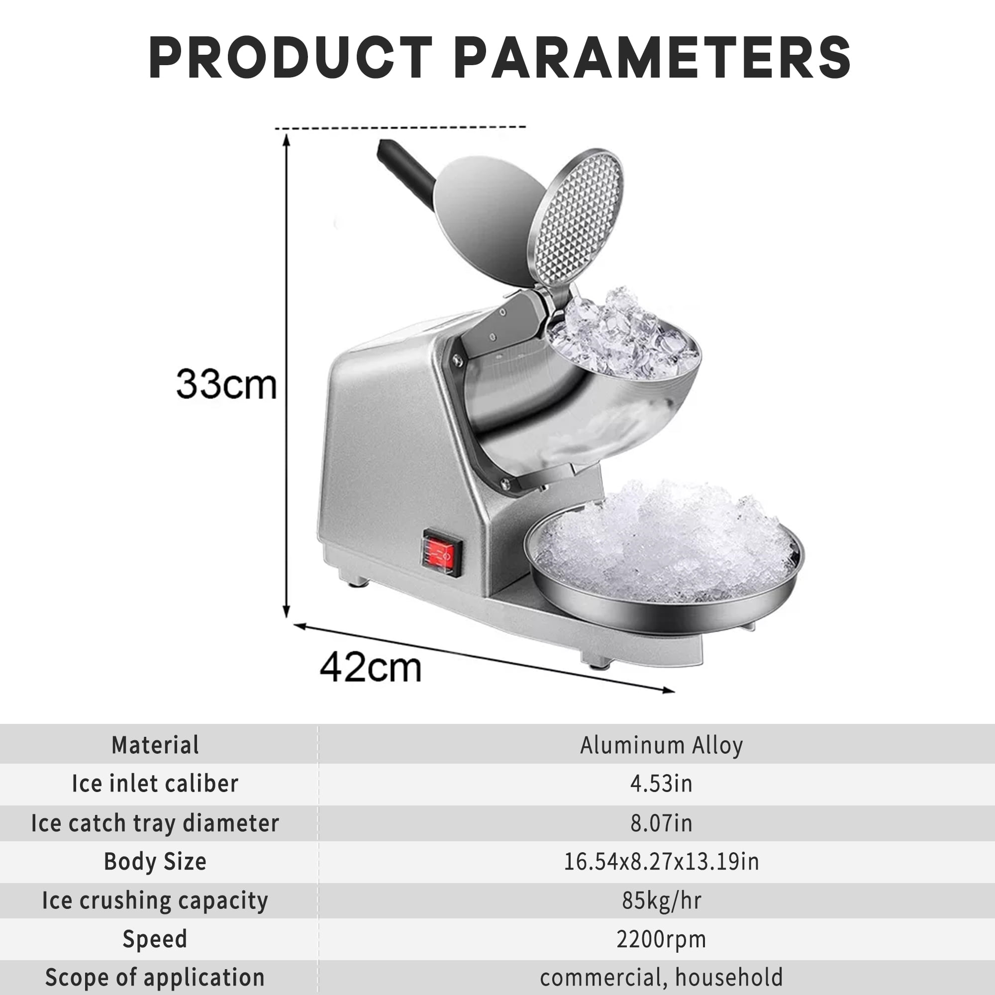 Electric Ice Crusher 380W,187 lbs/Hr,Broxin Stainless Steel Dual Ice Blades,for Commercial Home Use - Image 3