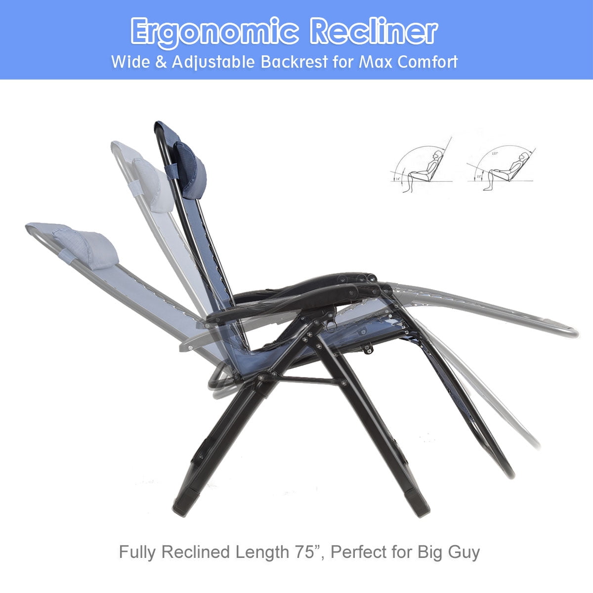 Costway Zero Gravity Chair Oversize Lounge Chair Patio Heavy Duty Folding Recliner Blue - Image 5