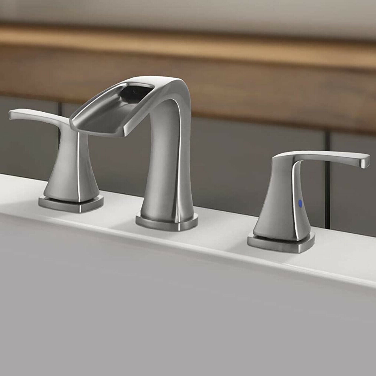 Zovajonia 8 Widespread Waterfall Bathroom Sink Faucet 3 hole Vanity Mixer Brushed Nickel - Image 3