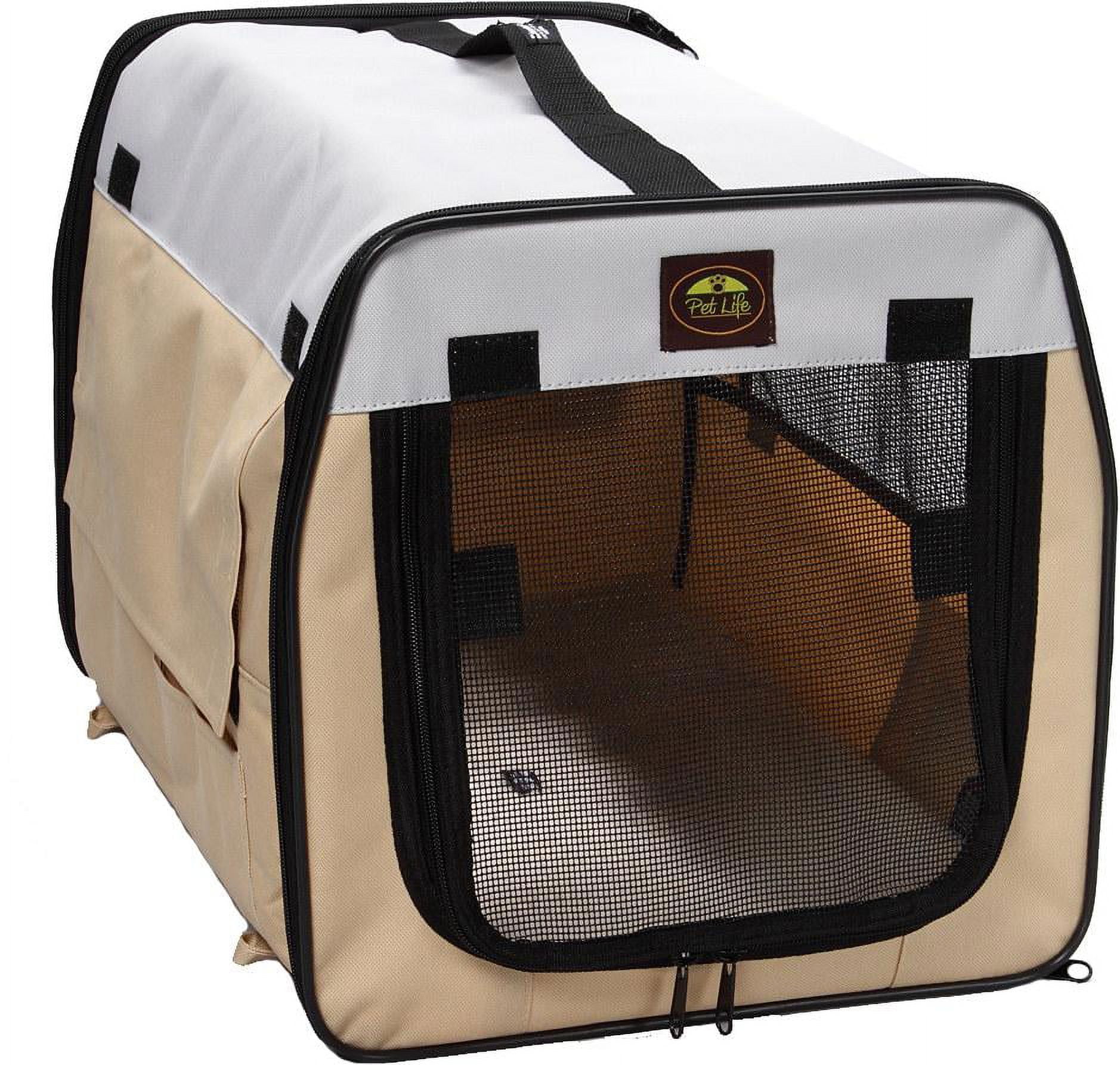 Pet Life ® 'Easy Folding' Zippered Folding Collapsible Wire Framed Lightweight Pet Dog Crate Carrier - Image 3