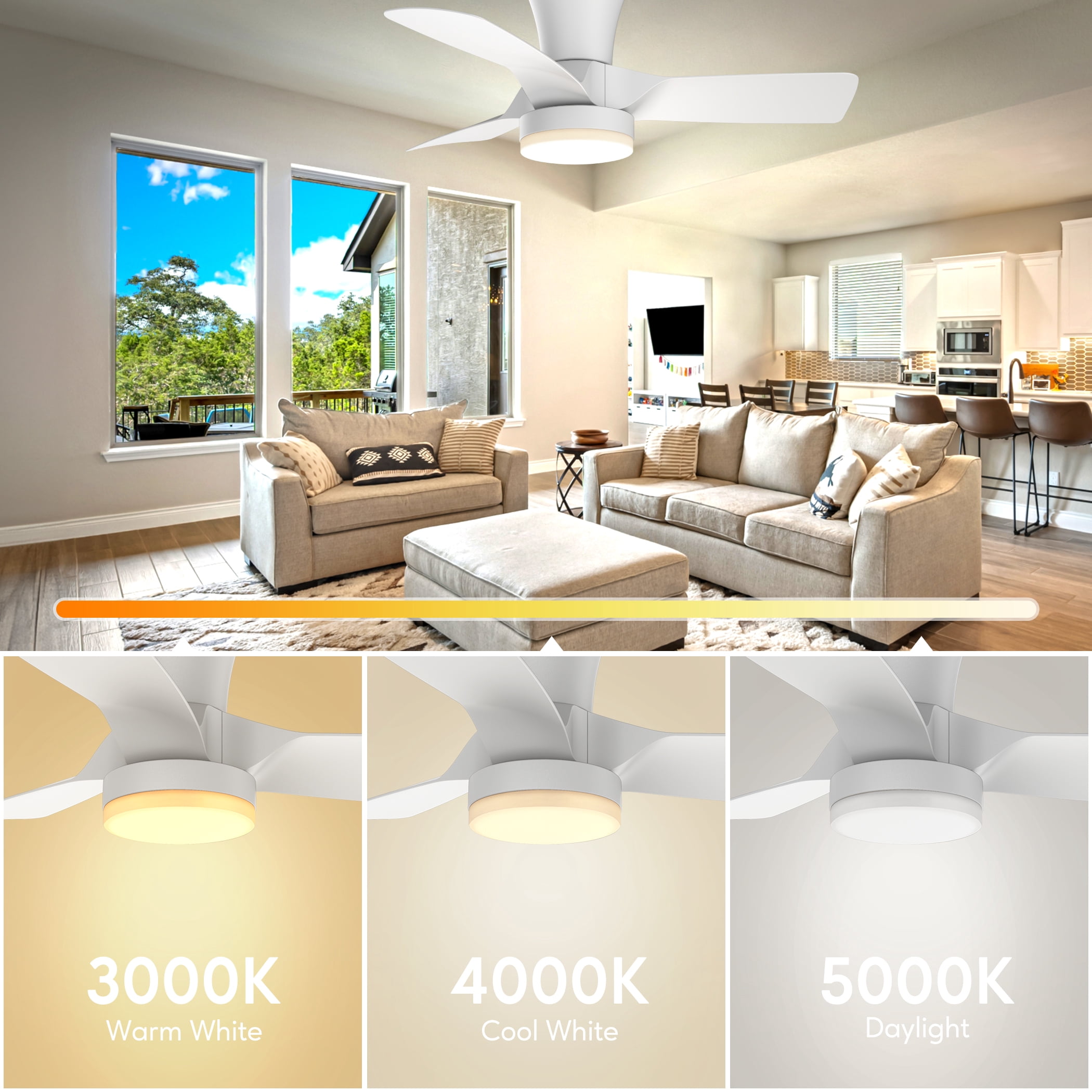 SUNMORY Ceiling Fans with Lights and Remote, 30 inch Low Profile Ceiling Fan with Light, Modern Flush Mount Ceiling Fan for Bedroom/Kitchen/Dining Room/Patio, 6 Wind Speeds, Dimmable, White - Image 2