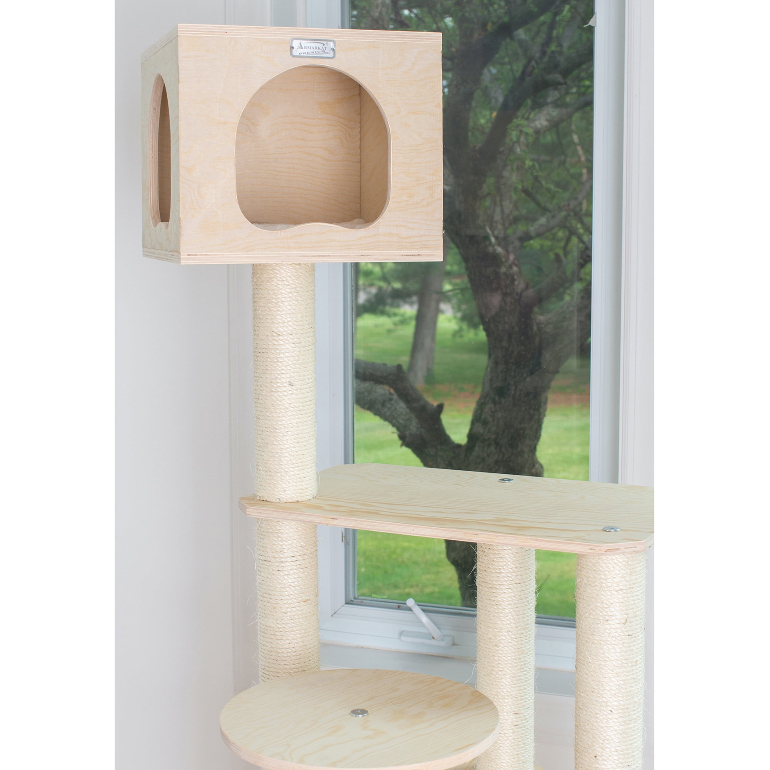 Armarkat 69-in real wood Cat Tree & Condo Scratching Post Tower, Wood - Image 3