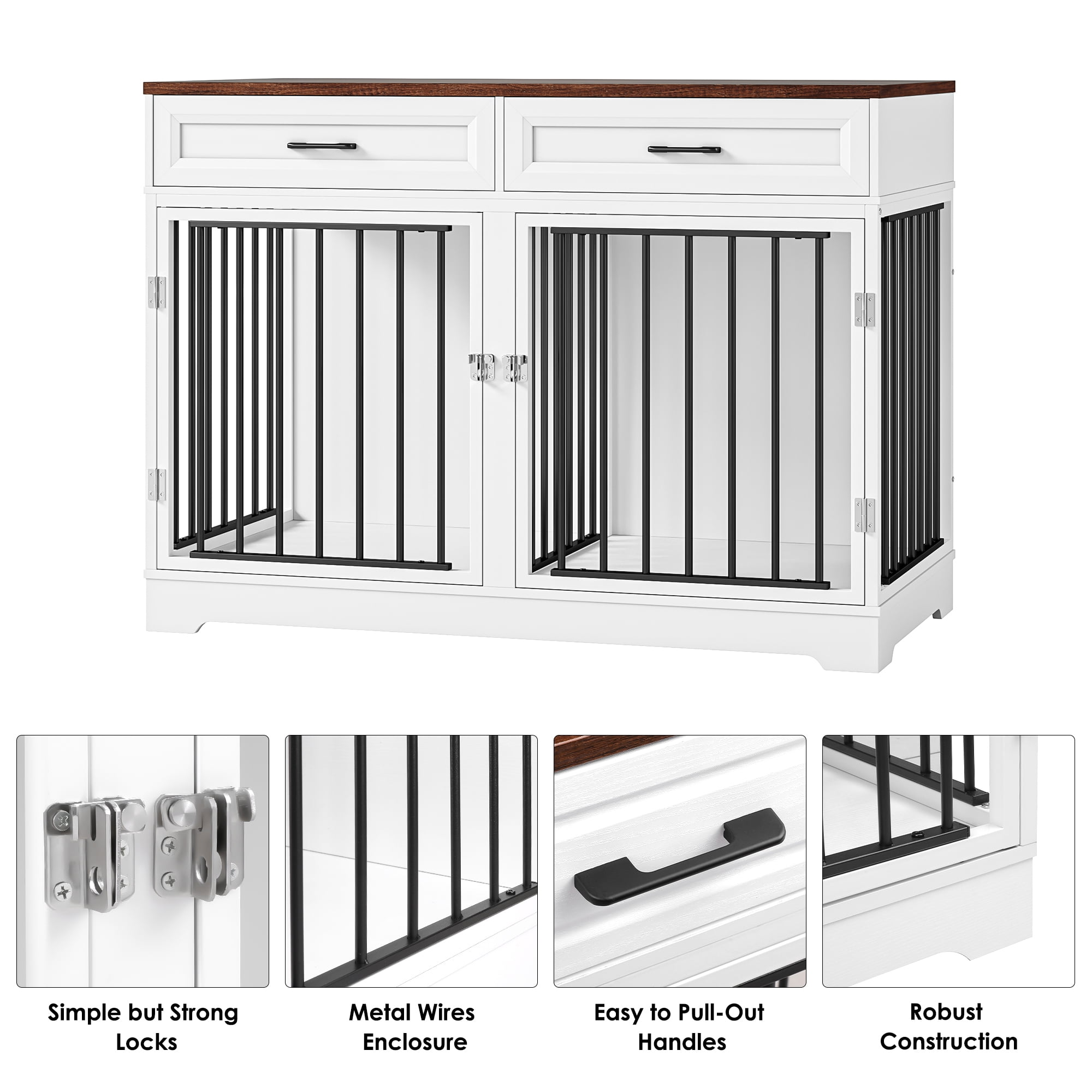 Homfa Dog Crate Furniture with 2 Drawers, 47.2 in Wooden Indoor Dog Cage Table with Divider,White - Image 5