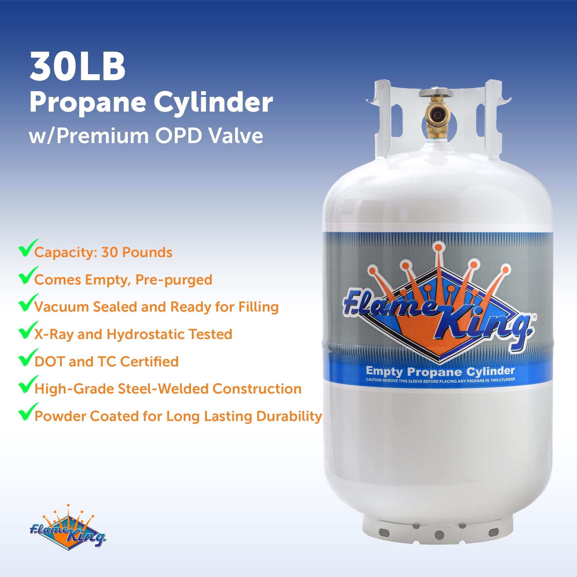 Flame King 30 lb. Propane Tank with Type 1 Overfill Protection Device Valve (Ships Empty) - Image 3
