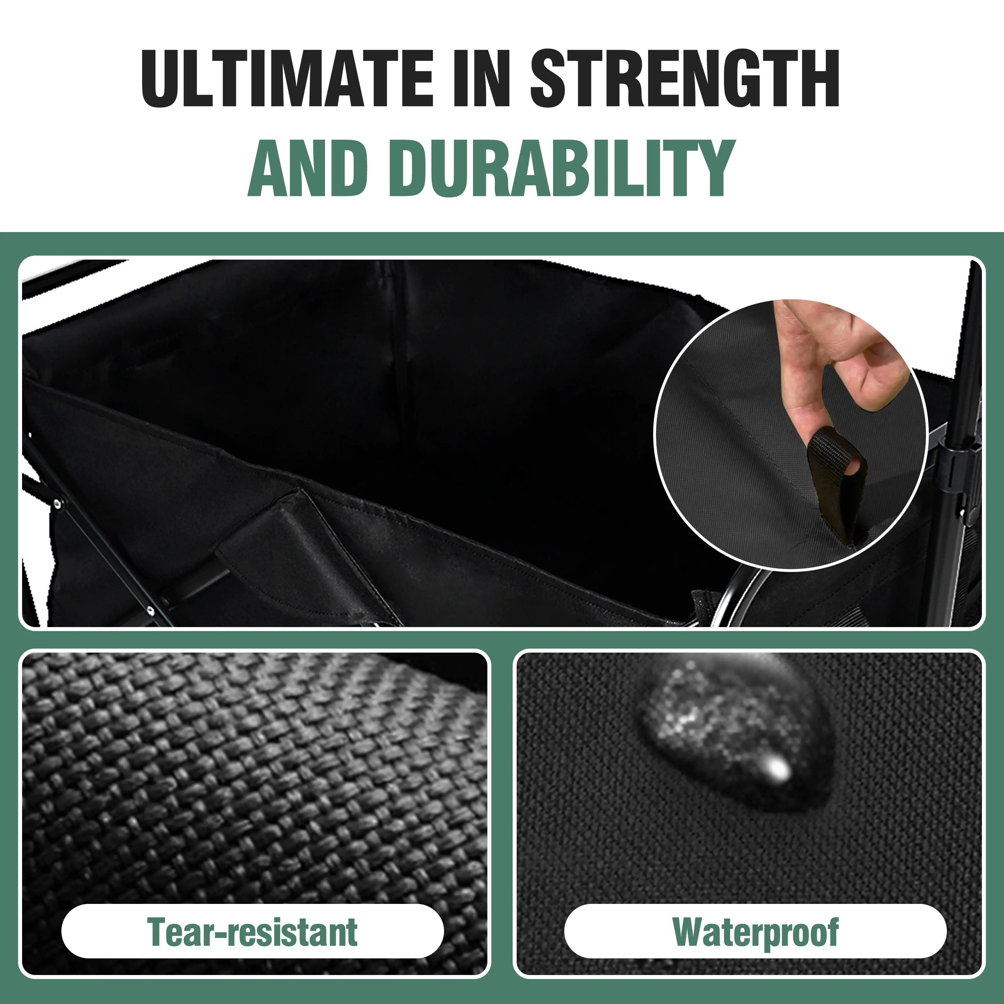 ENYOPRO 440LBS Collapsible Wagon Cart, Heavy Duty Foldable Beach Wagon for Sand w/ Big Wheels, Portable Folding Utility 600D Oxford Cloth Cart with Cup Holder, Extra Pocket, Black - Image 2