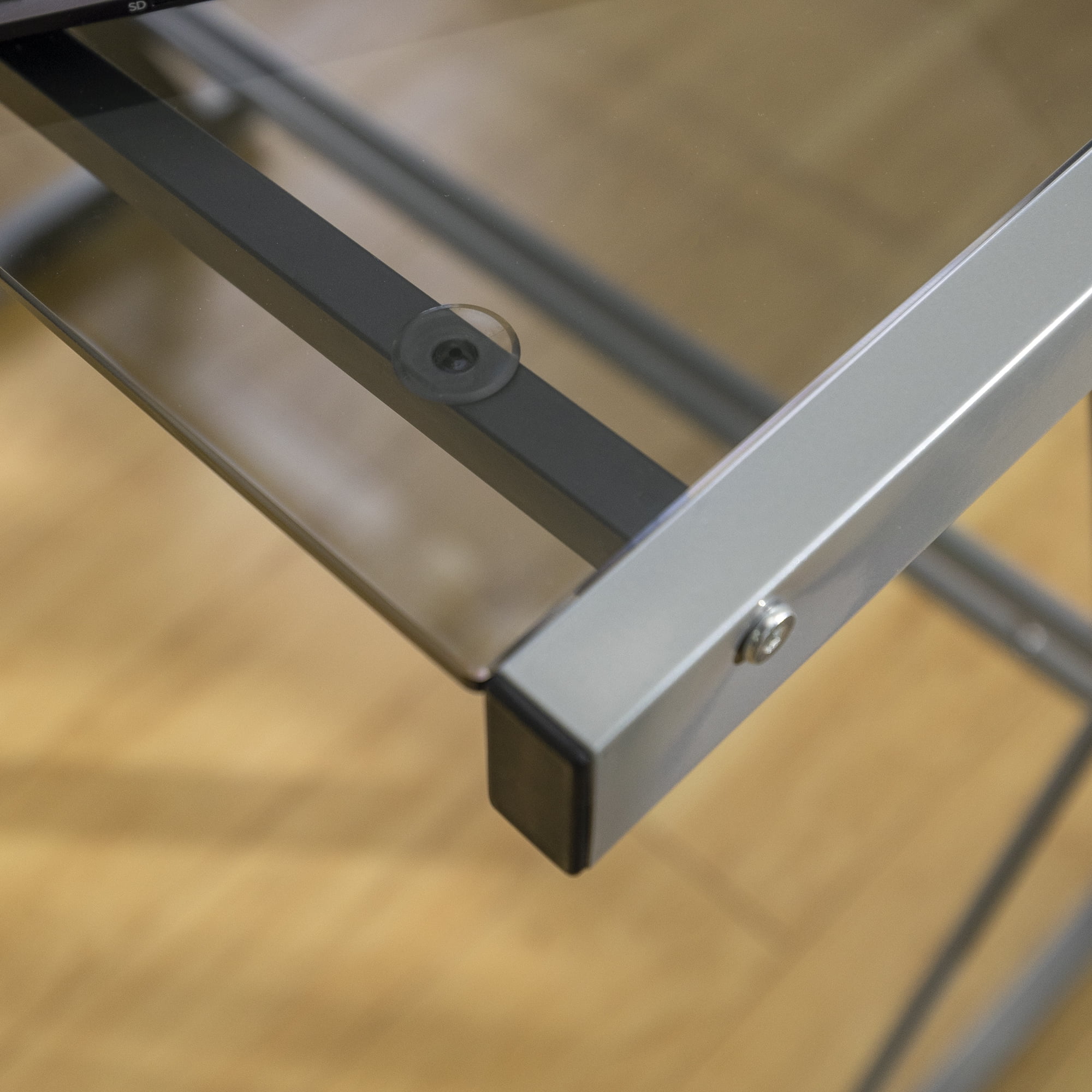 Modern Glass and Metal Smoke L-Shaped Corner Computer Desk by Manor Park - Image 6