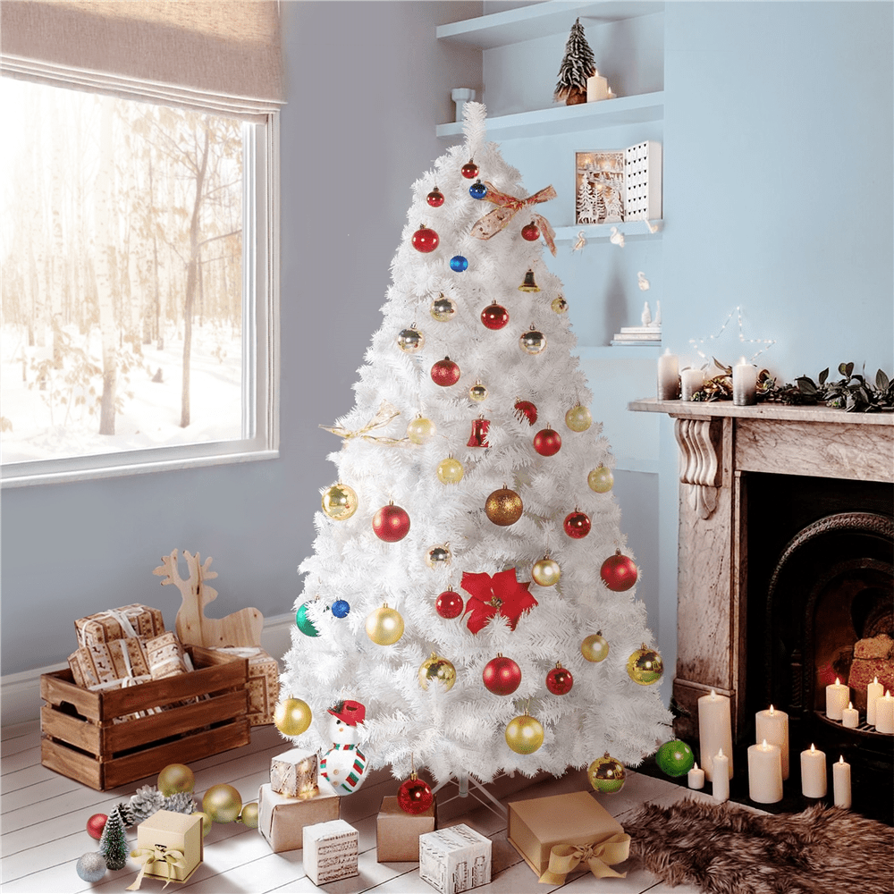 Alden Design White Hinged Spruce Artificial Christmas Tree, with Foldable Stand 6' - Image 10