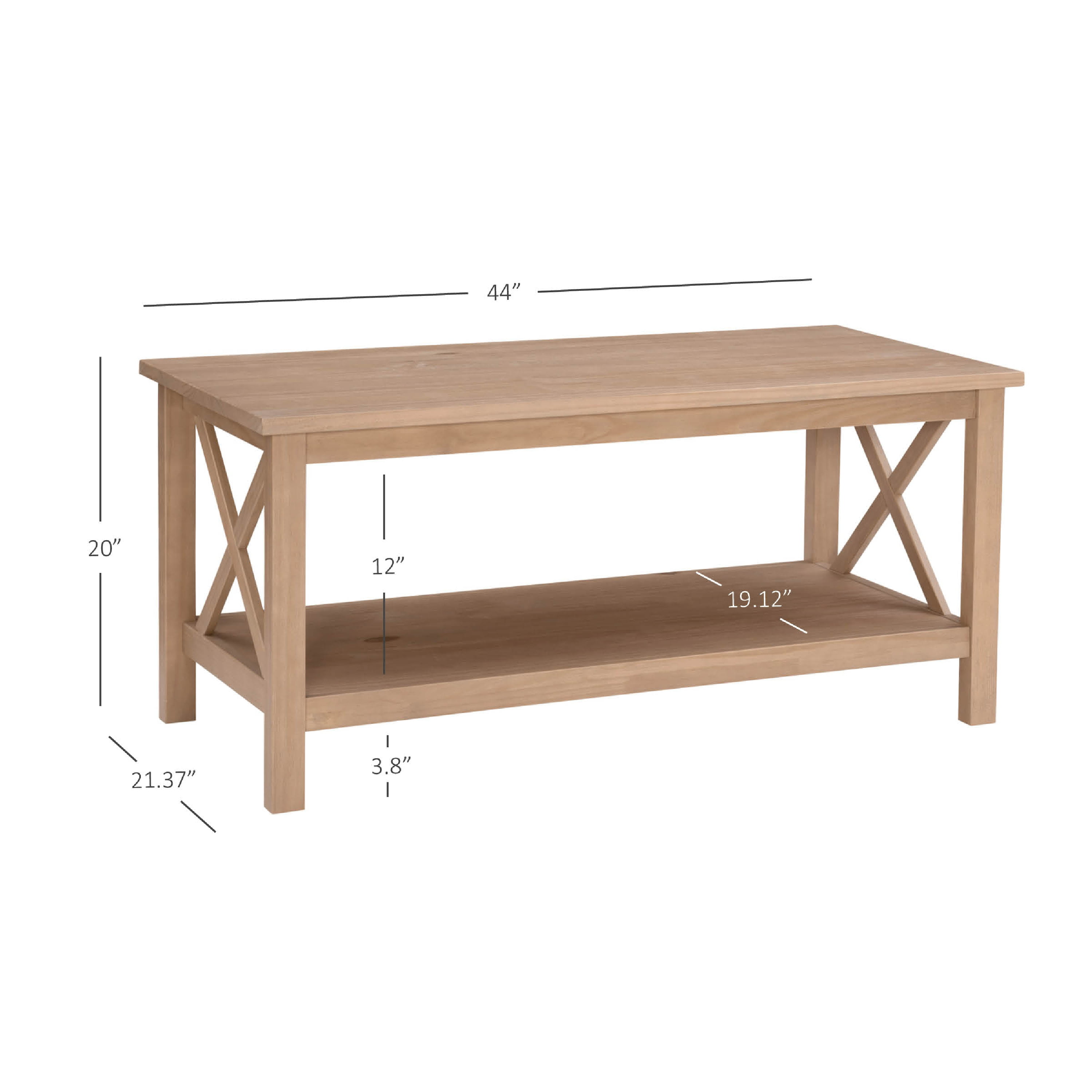Linon Davis Farmhouse Coffee Table with Shelf, Driftwood - Image 3