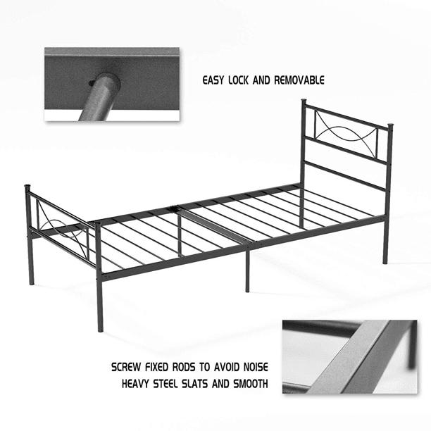 Yoneston Metal Bed Frame Mattress Foundation with Headboard and Footboard, Twin, Black - Image 8