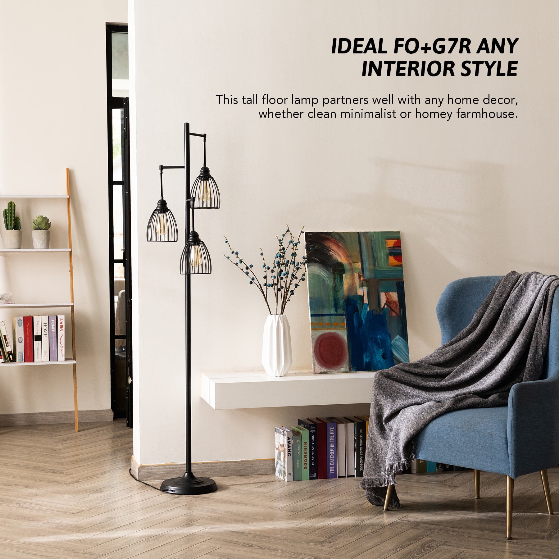 Bestco 67" Industrial Floor Lamp with Hanging Metal Shades, Black - Image 4