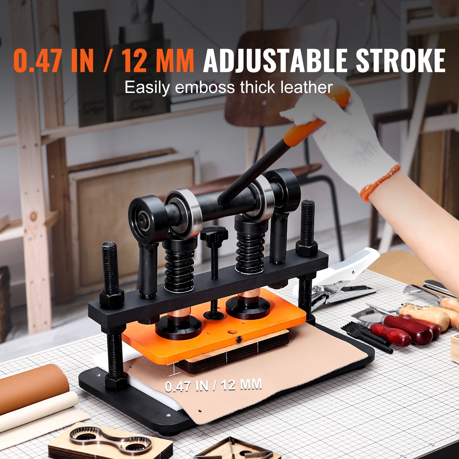 KFFKFF Leather Cutting Machine, 10.2 x 4.7 in Stamping Plate Hand-Operated Die Slicer, 0.47 in Compression Movement Twin Guide Rods Die Slice Apparatus, Leather Stamping Tool - Image 3