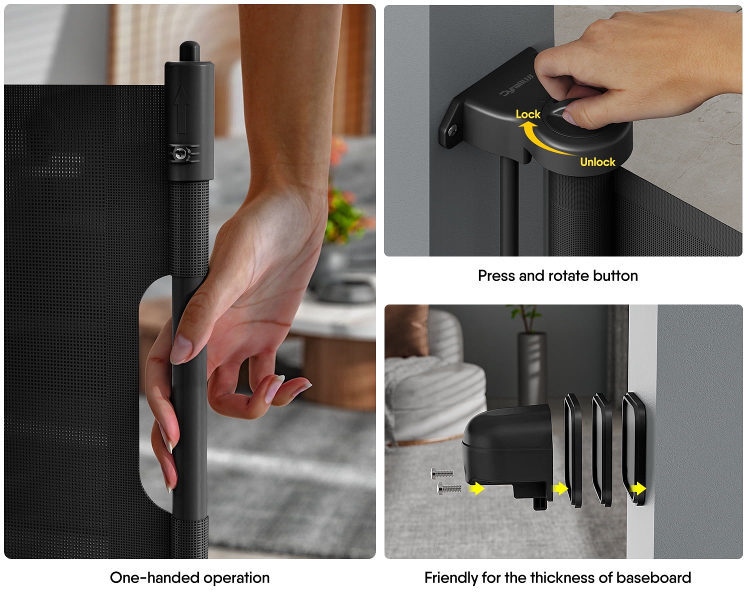 Babyomi Extra Wide Retractable Baby Gate, 118" Wide, Black - Image 2