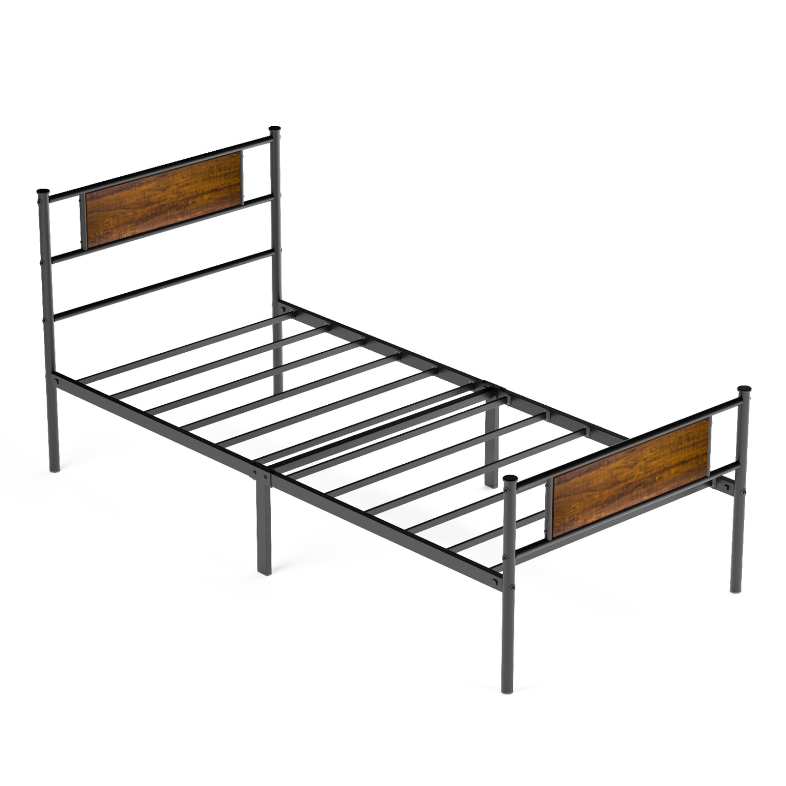 Yoneston Metal Twin Bed Frame with Wood Headboard, Retro Single Platform Bed for Kids, Easy Assembly - Image 2