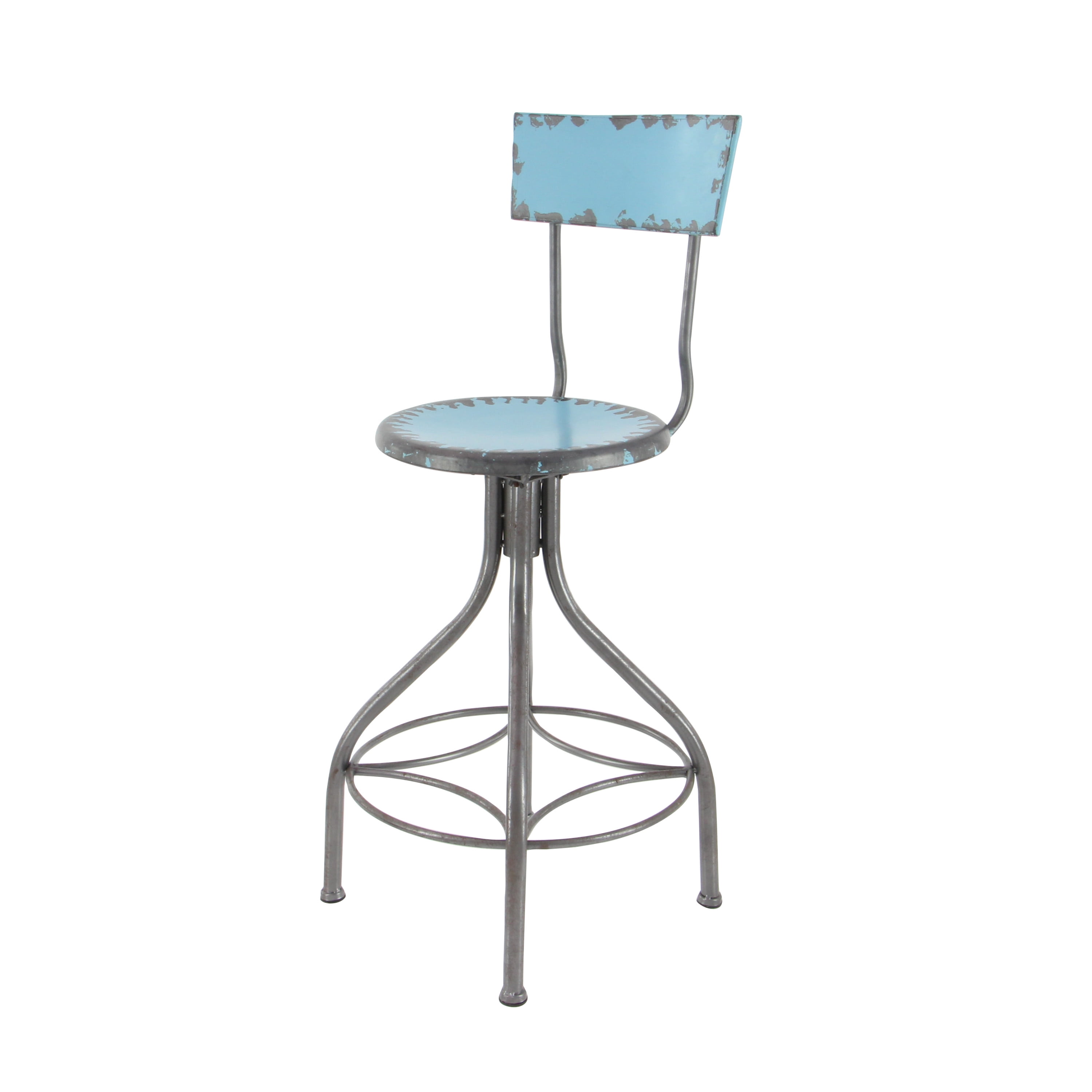 DecMode Metal Bar Stool with Backrest, Teal - Image 3