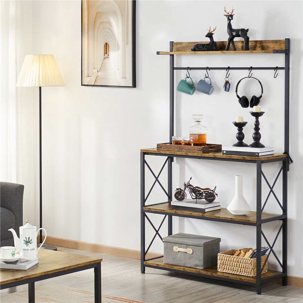 Renwick Kitchen Baker's Rack Storage Shelf Microwave Oven Stand, Rustic Brown - Image 3