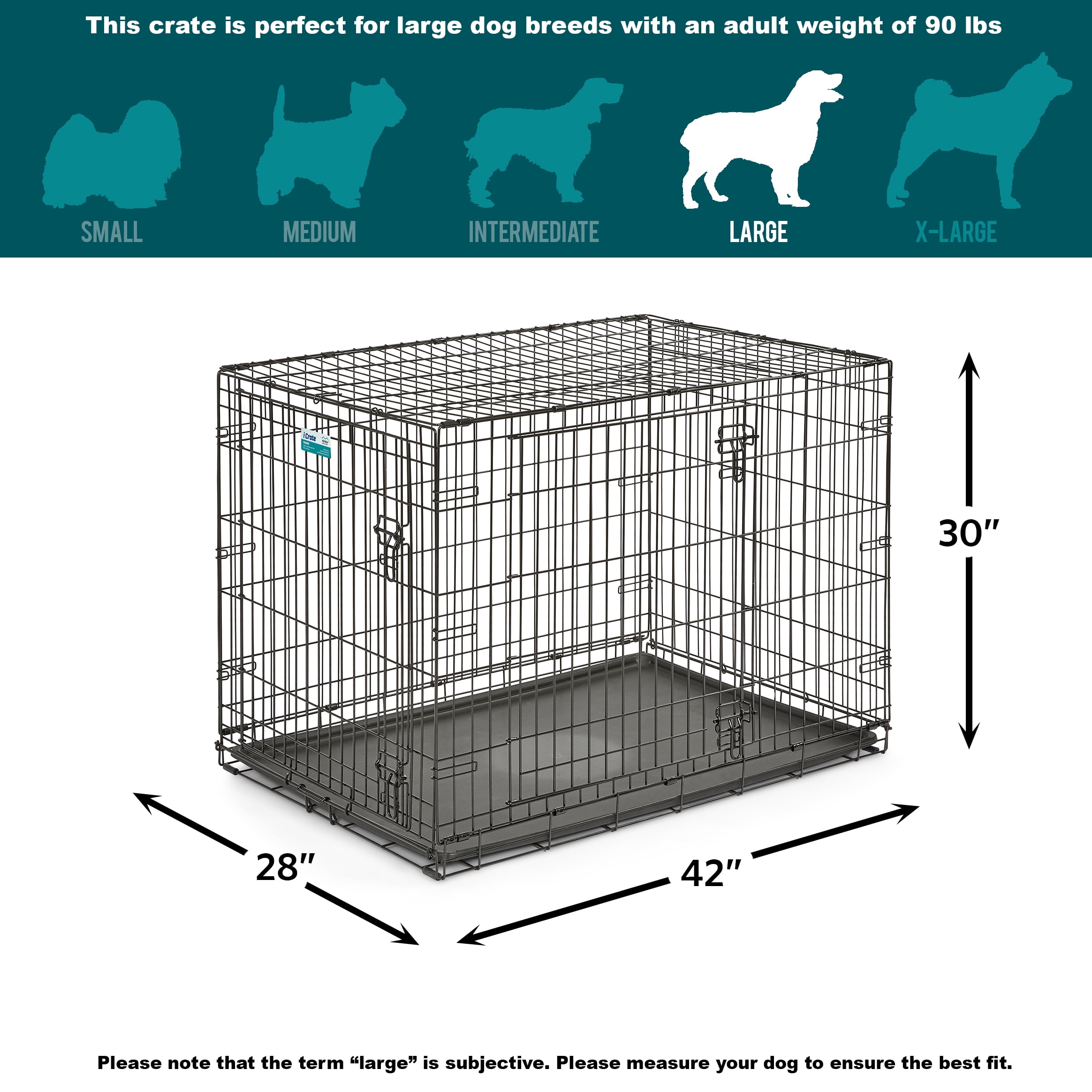 MidWest Homes for Pets Enhanced Double Door iCrate Dog Crate, 42.13L x 27.76W x 30.32H inch, Black - Image 5