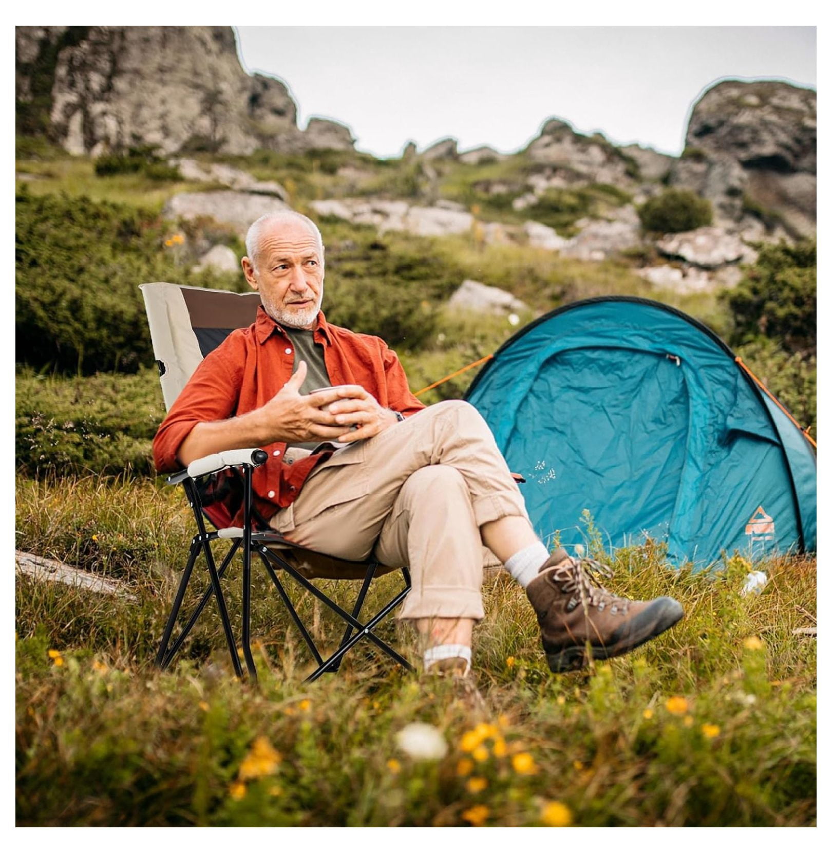 Folding Camping Chair, Portable Lightweight Camp Chair with Lumbar Support, Padded Seat, Carrying Bag, Cup Holder, Outdoor Lawn Chair for Yard Fishing Travel, No Assembly Needed - Image 5