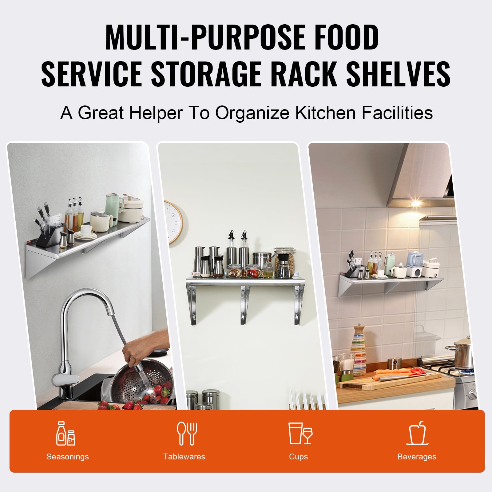 Stainless Steel Wall Mounted Shelf 12 x 60”, , Commercial Wall Shelf/Backsplash Food Service Storage Rack Shelving for Restaurant, Kitchen and Hotel - Image 8