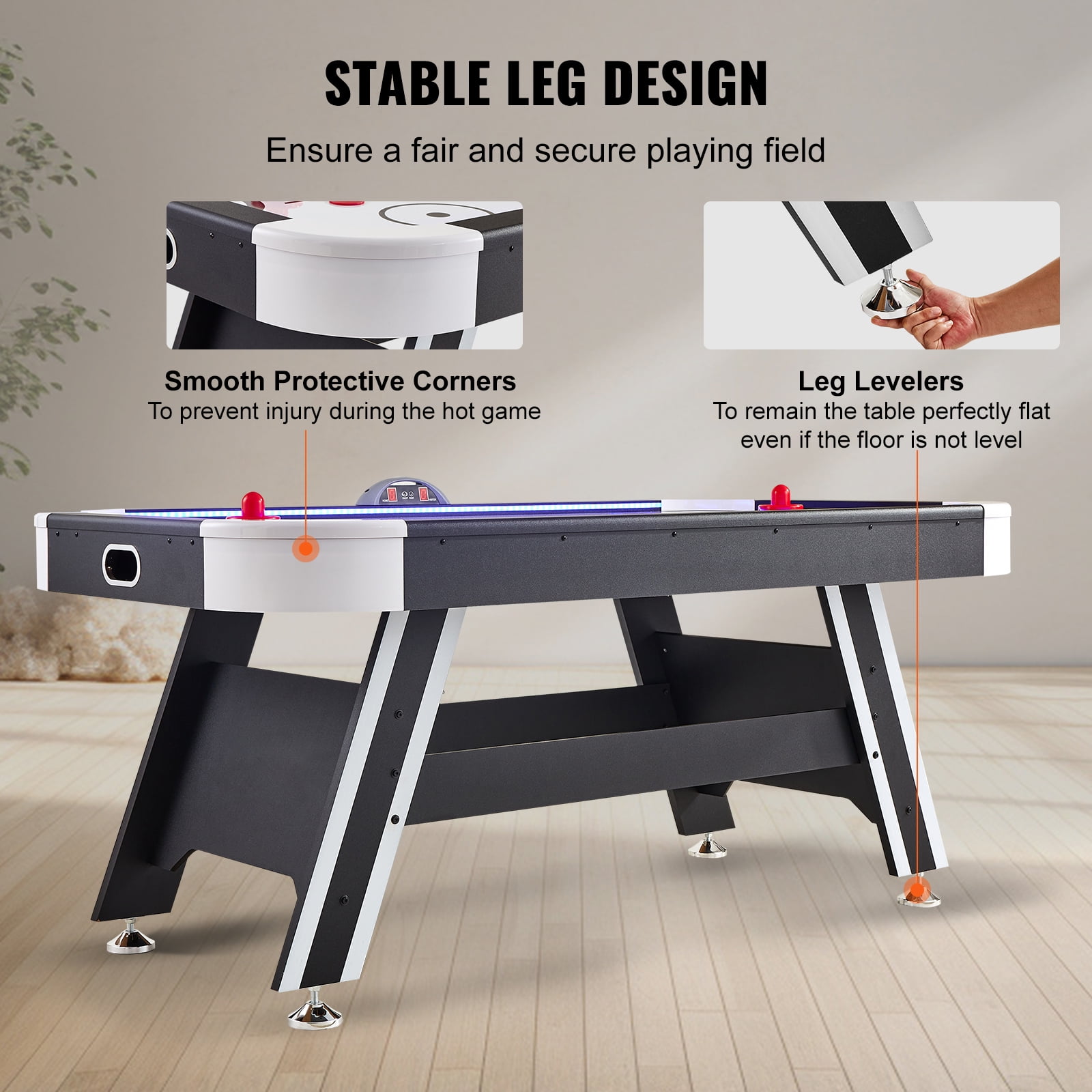 KFFKFF Pneumatic Hockey Table, 72" Domestic Hockey Game for Children and Grown-ups, Illuminated Athletic Hockey Match with 2 Discs, 2 Handlers, and Digital Scoring Mechanism, Recreational Gaming Kit - Image 7