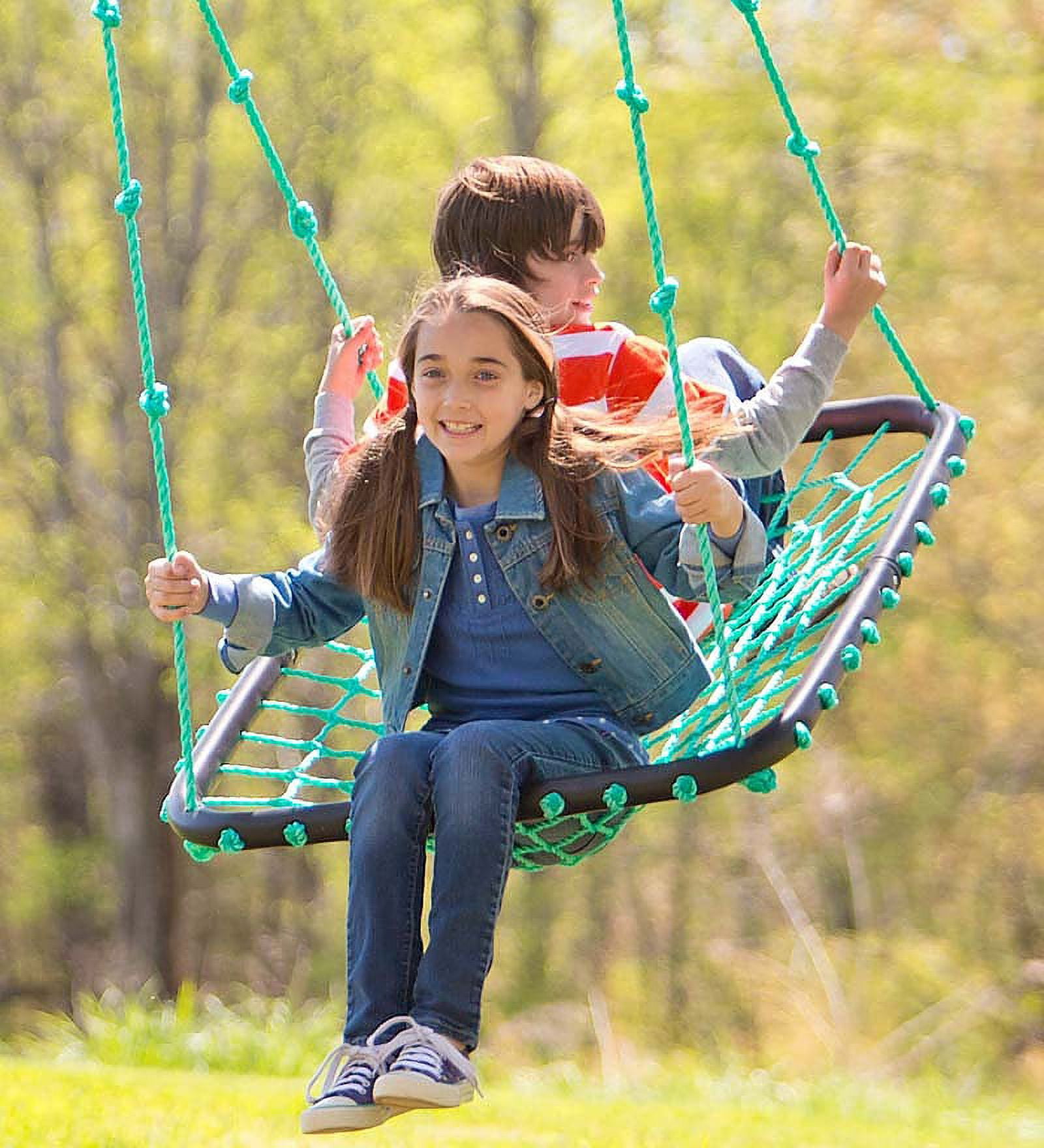 HearthSong 40-Inch Green Giant Rectangular Rope Platform Tree Swing with Padded Steel Frame - Image 7