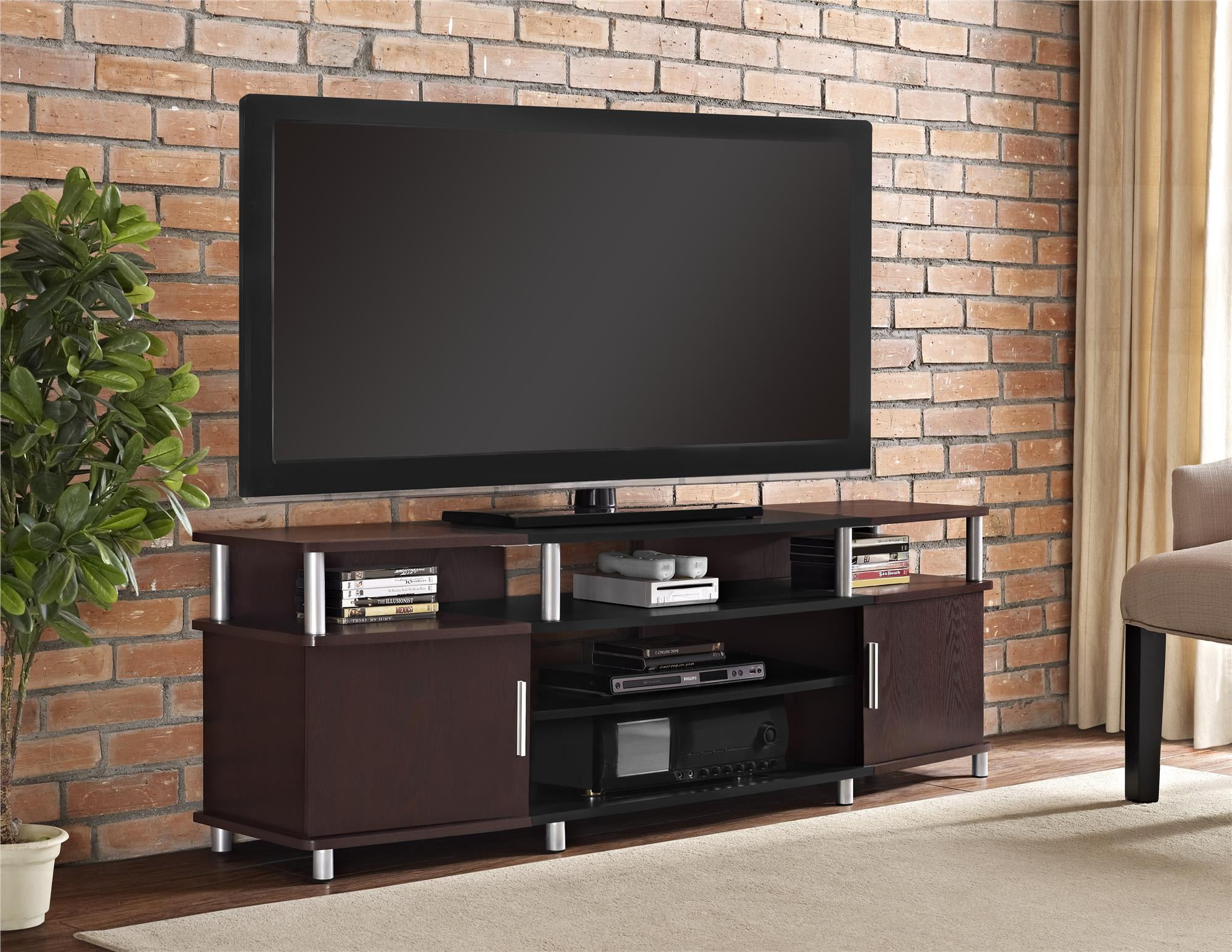 Ameriwood Home Carson TV Stand fits up to 70" with Multiple Open Shelves, Cherry and Black - Image 10