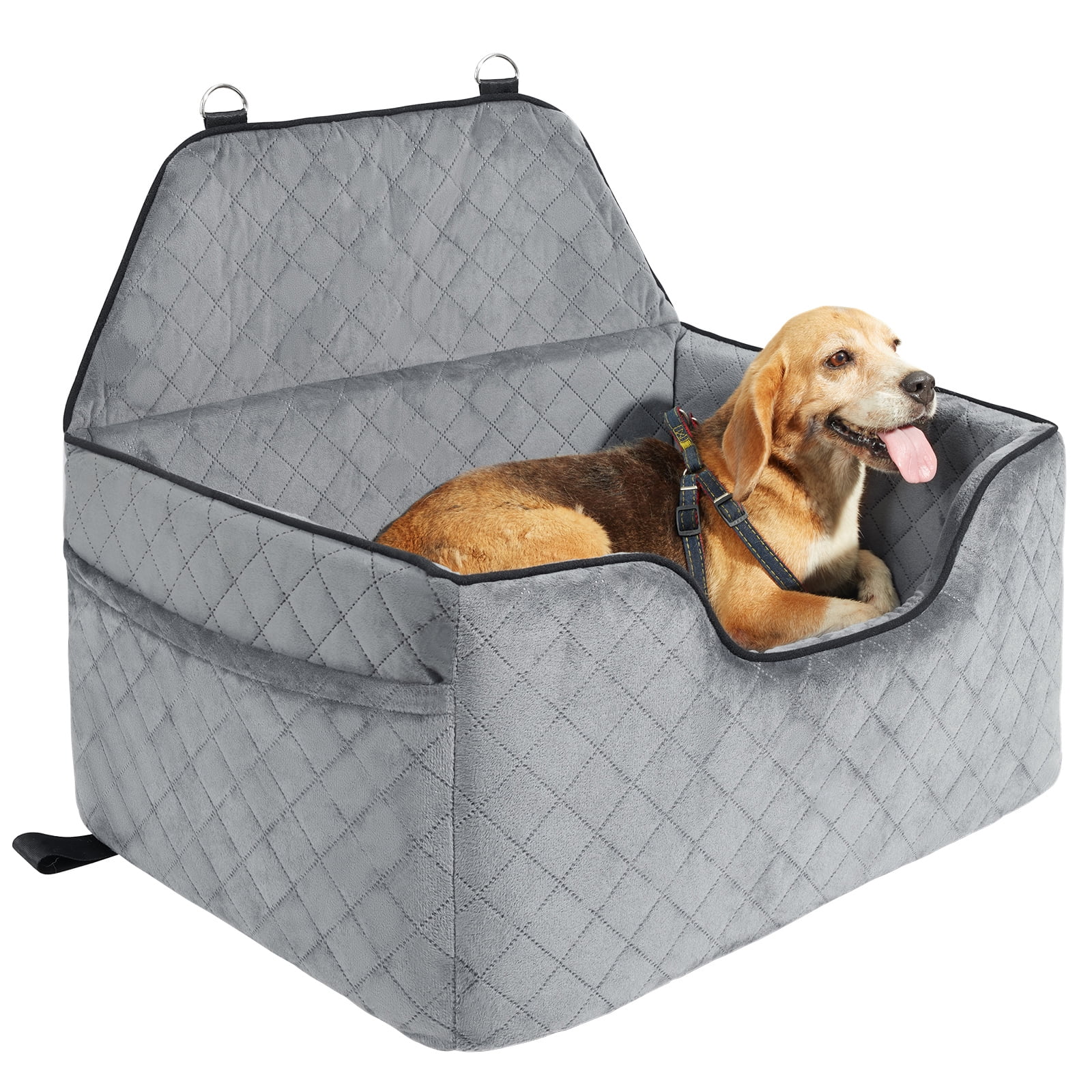 KFFKFF Canine Auto Seat, Medium & Large Dog Booster with Storage, Safety Leash Clip, Sponge Support, Pet Car Bed for Dogs up to 55 lbs, Gray - Image 4