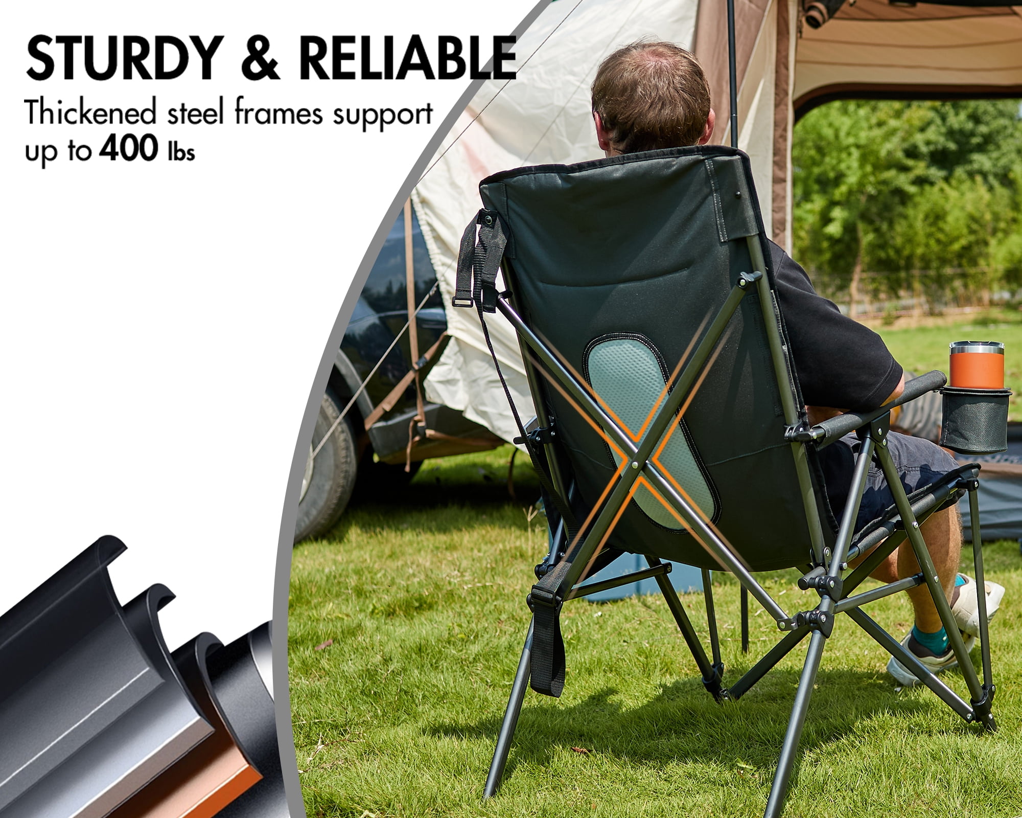 PORTAL Folding Camping Chair for Adults, Portable High Back Oversized Camp Chair for Outdoor, Supports 400 lbs,Black - Image 2