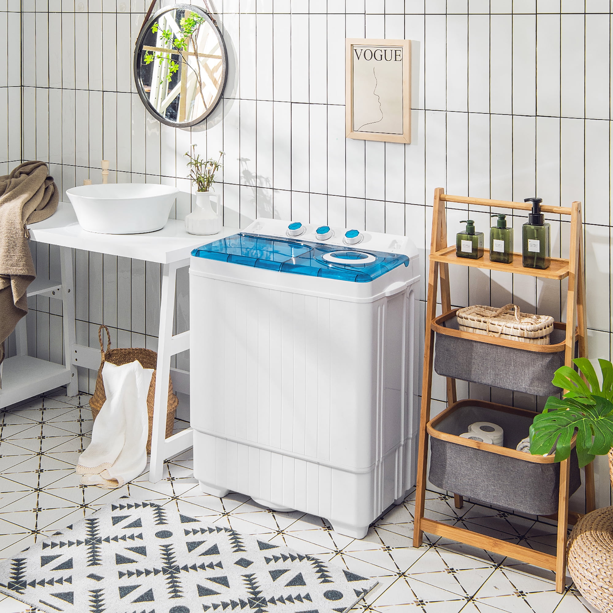 Costway 26 lbs Portable Semi-automatic Twin Tub Washing Machine with Drain Pump Blue - Image 11