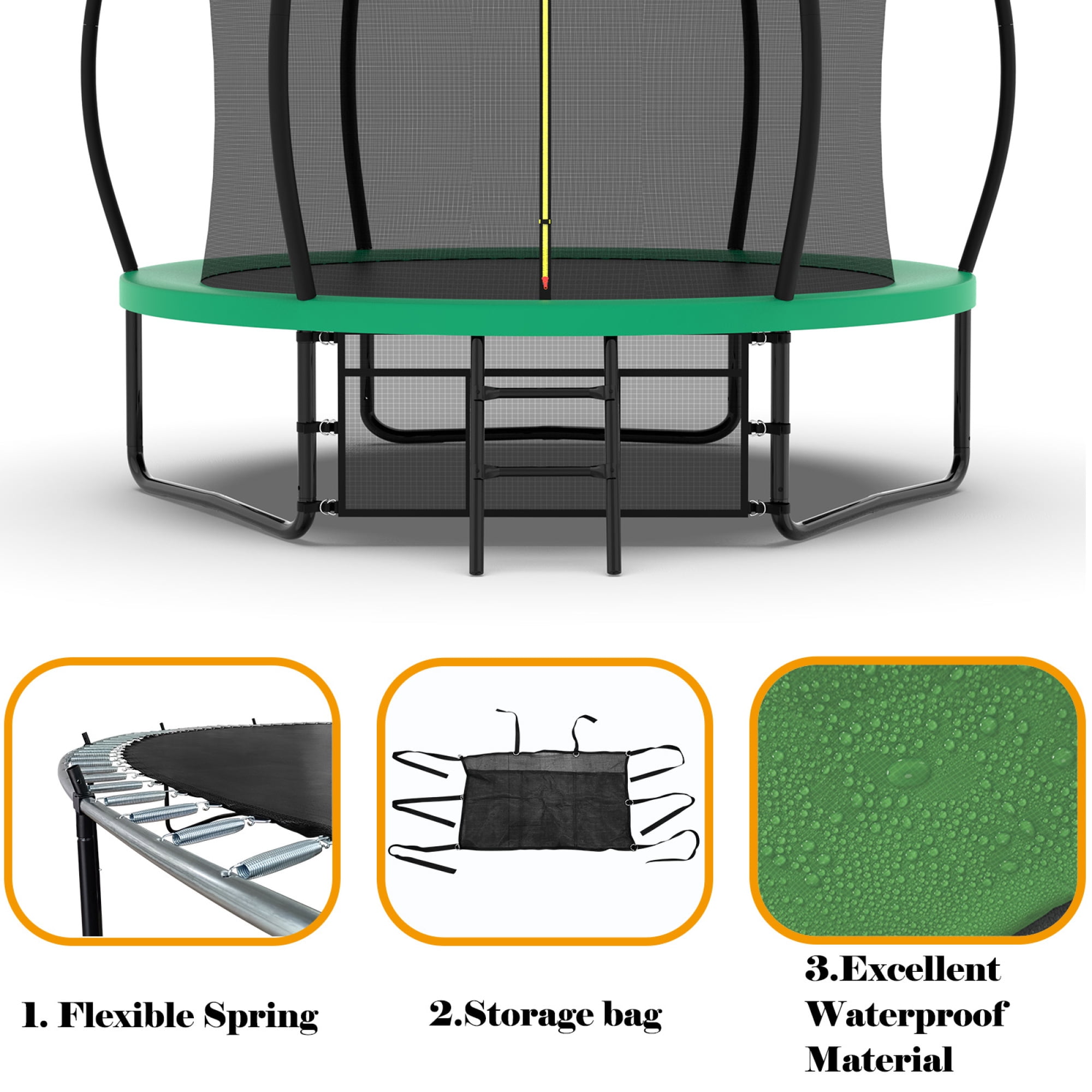 10FT Trampoline,Outdoor Recreational Trampolines with Safety Enclosure Net & Ladder,Pumpkin Trampoline for Kids,Green - Image 5
