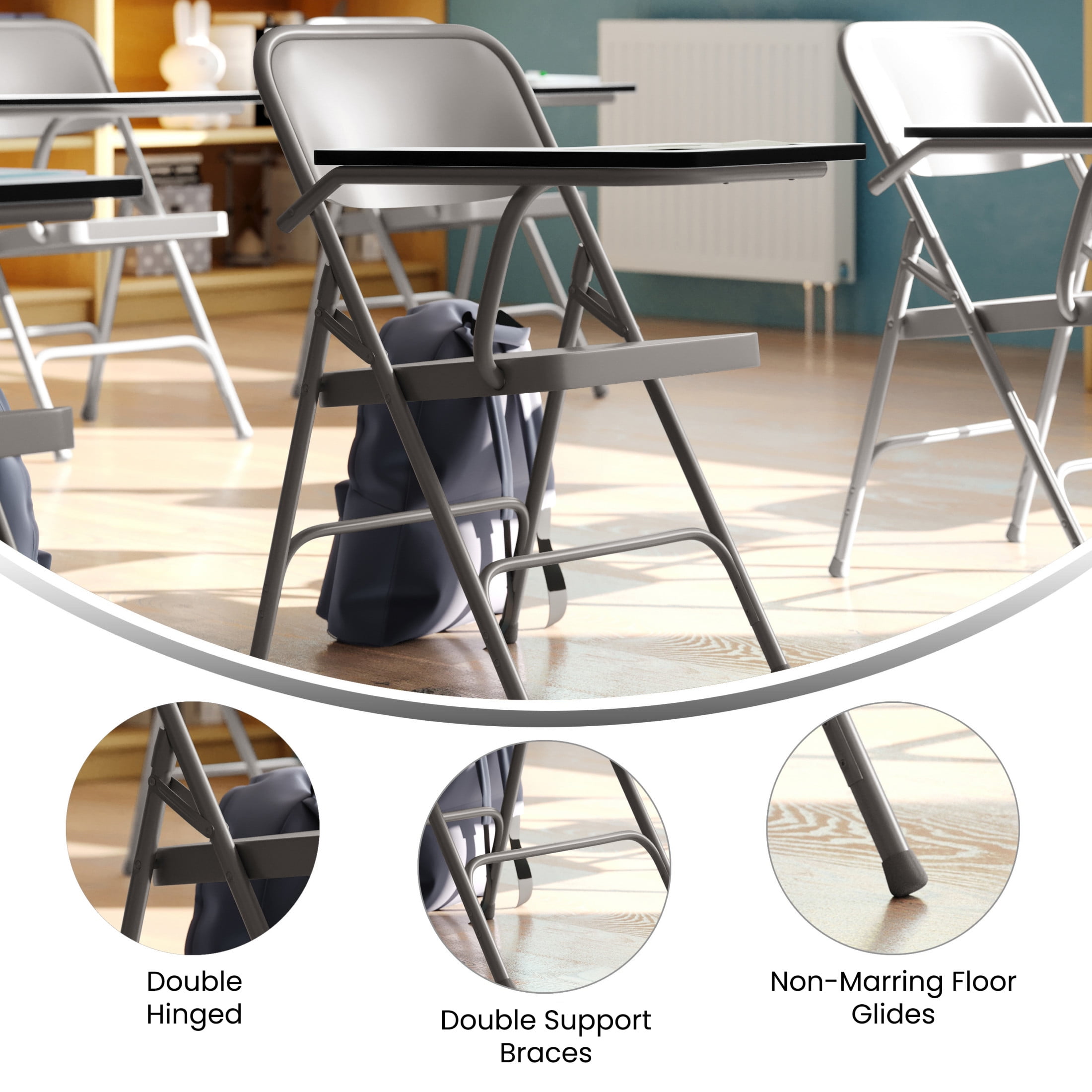 Flash Furniture Rutherford 4 Pack Premium Steel Folding Chair with Right Handed Tablet Arm - Image 7