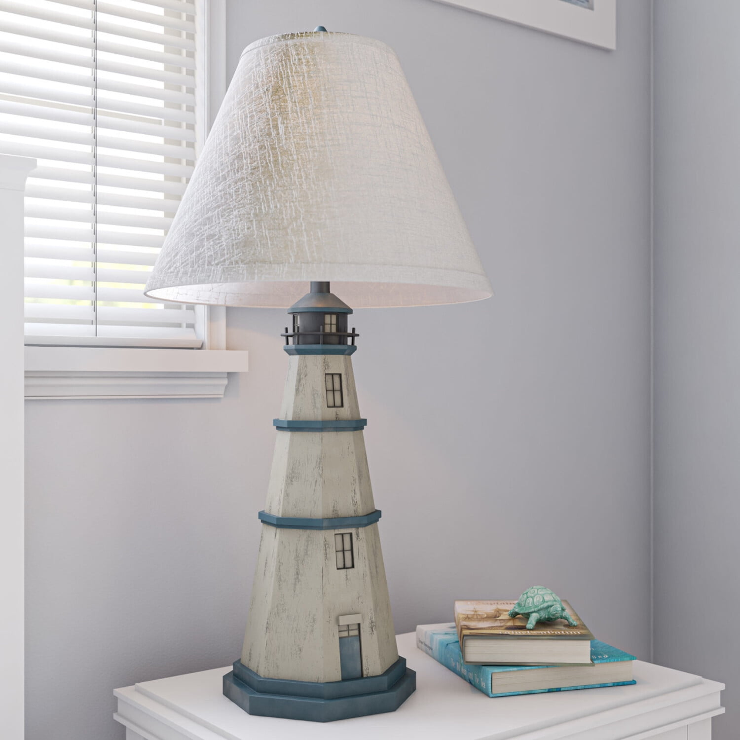 Kenroy Home Nantucket 31'' Table Lamp with White Fabric Empire Shade Coastal Table Light Fixture for Living Room, Bedroom or Office, Antique White - Image 3