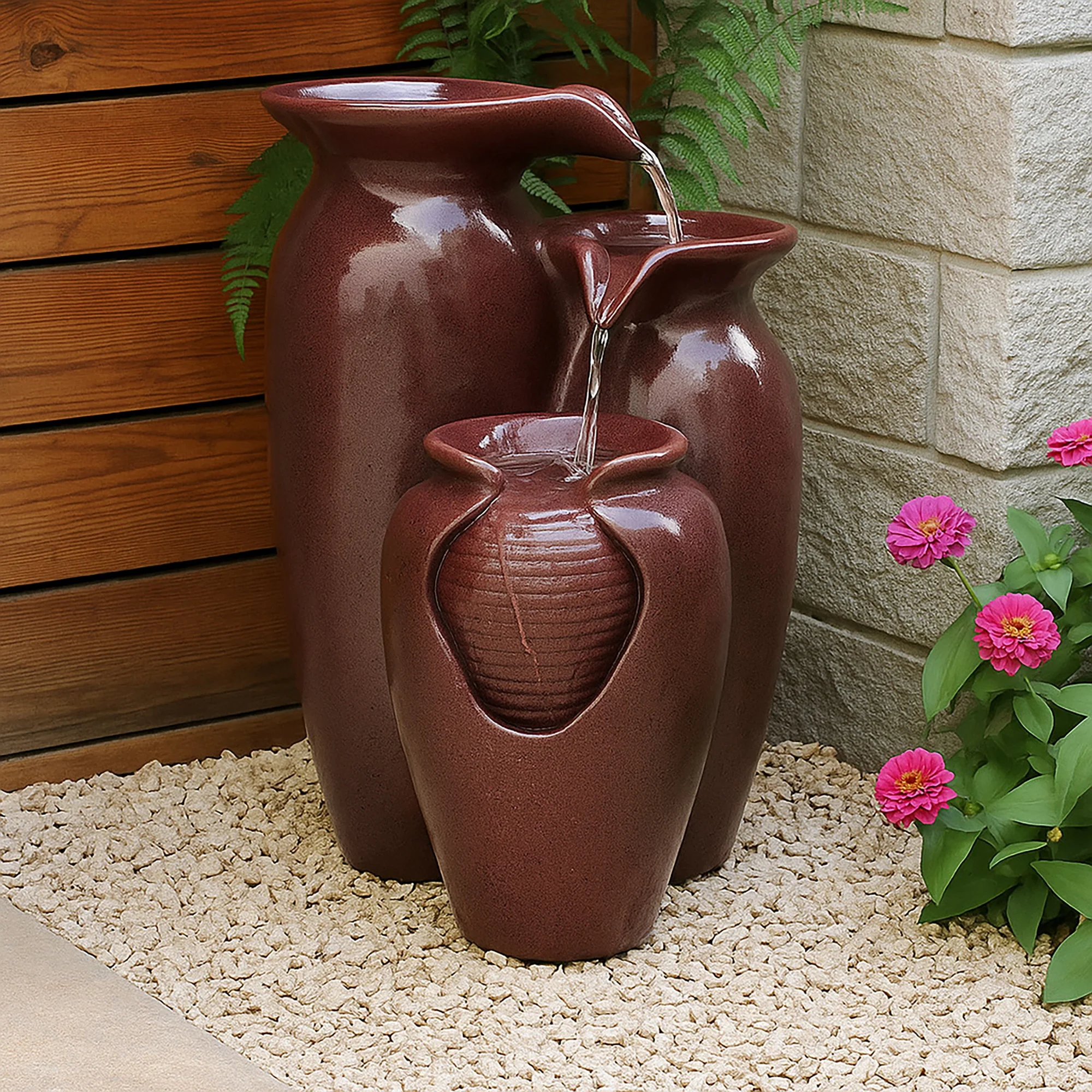 Teamson Home 3-Tier Cascading Jars Outdoor Water Fountain - Image 3