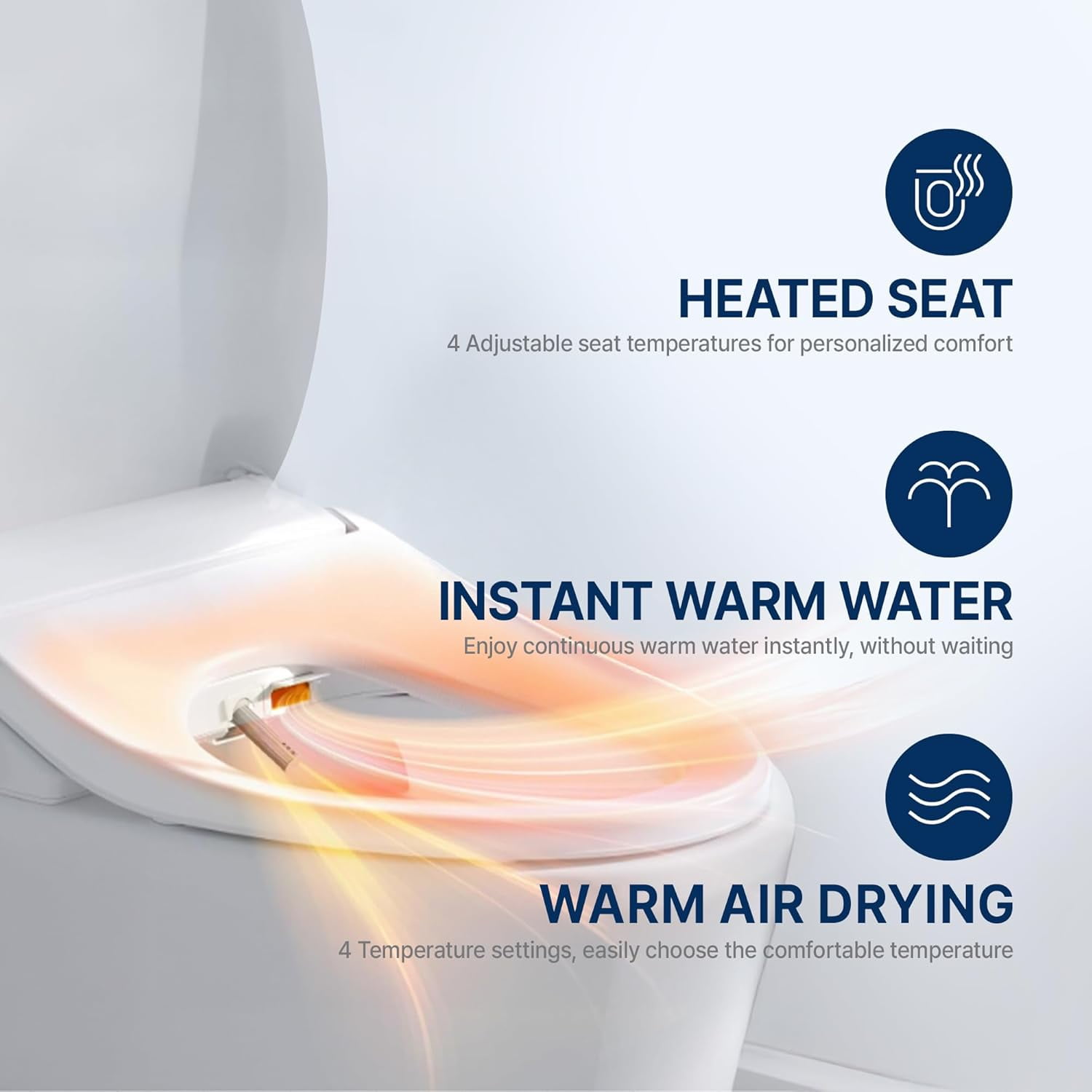 Inus N22 Electric Heated Bidet Toilet Seat Elongated, Warm Water, Smart Heated Water Luxury Bidet Toilet Seat with Kids Mode, Air Dryer, Self Cleaning, Tankless, Smart Touch Panel & Temp Control - Image 10