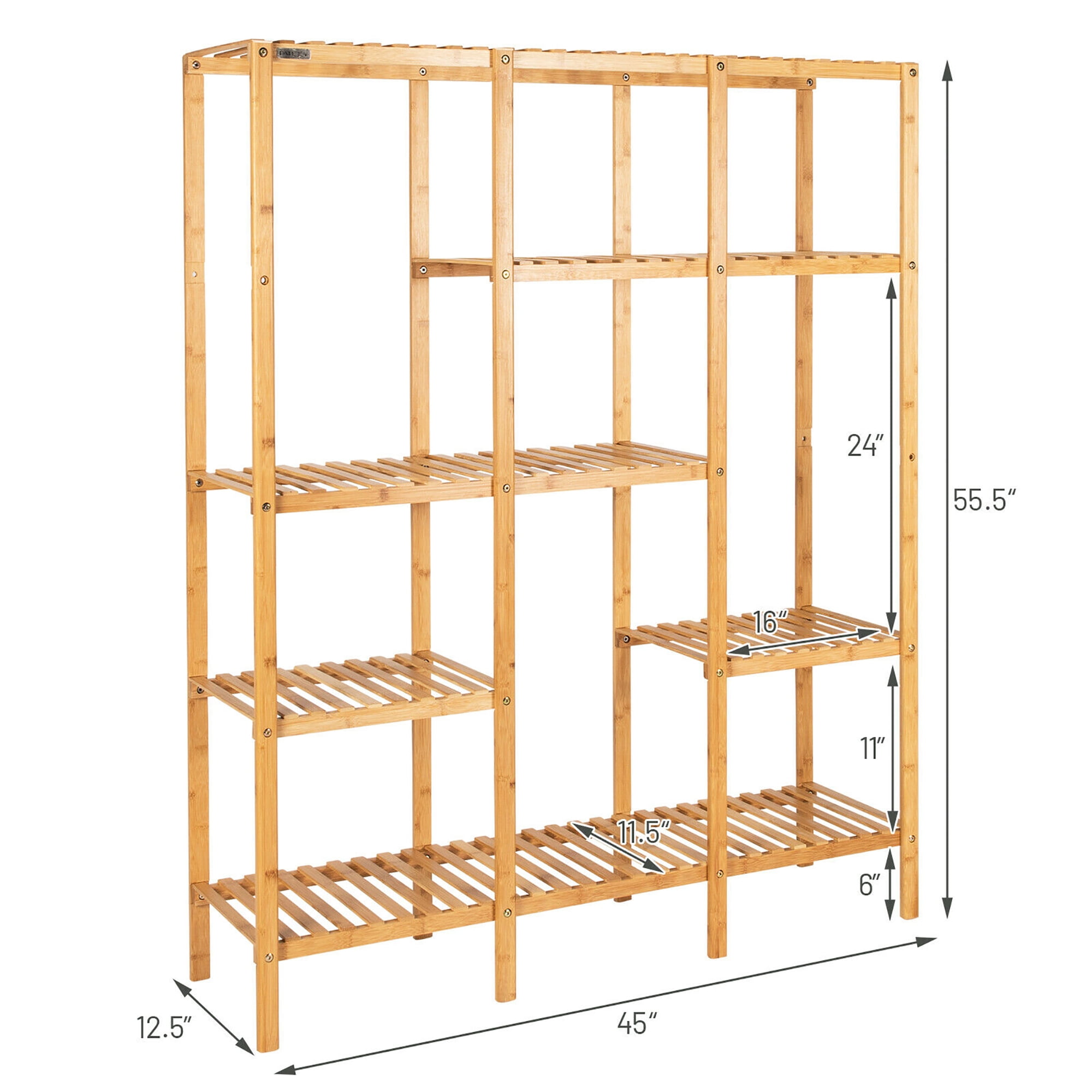Costway Multifunctional Bamboo Shelf Storage Organizer Rack Plant Stand Display Closet - Image 6
