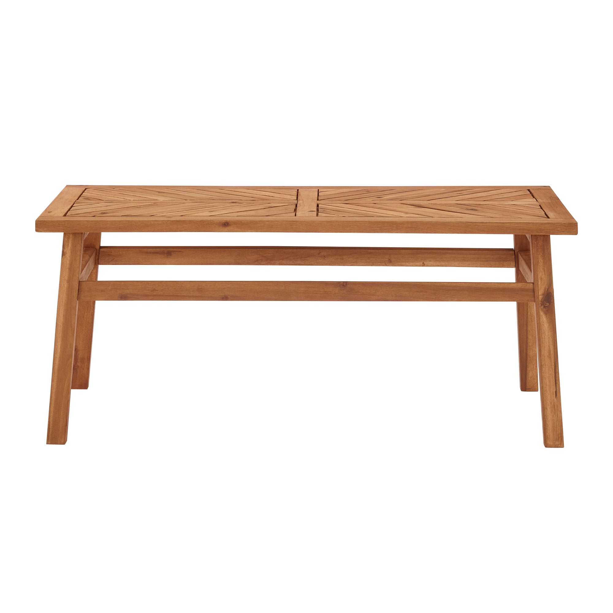 Walker Edison Wood Outdoor Coffee Table with Chevron Design, Brown - Image 7