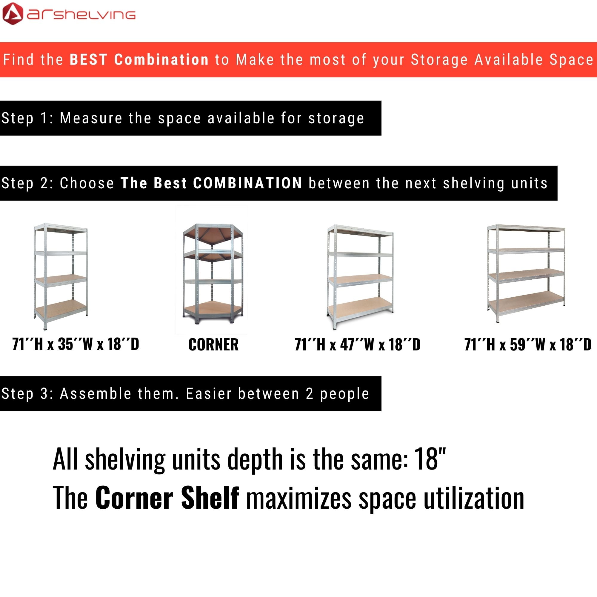 Ar Shelving Customizable Storage Collection 71"x59"x18" 4-Tier Metal Shelf 2000 lb Galvanized Finish - Image 7