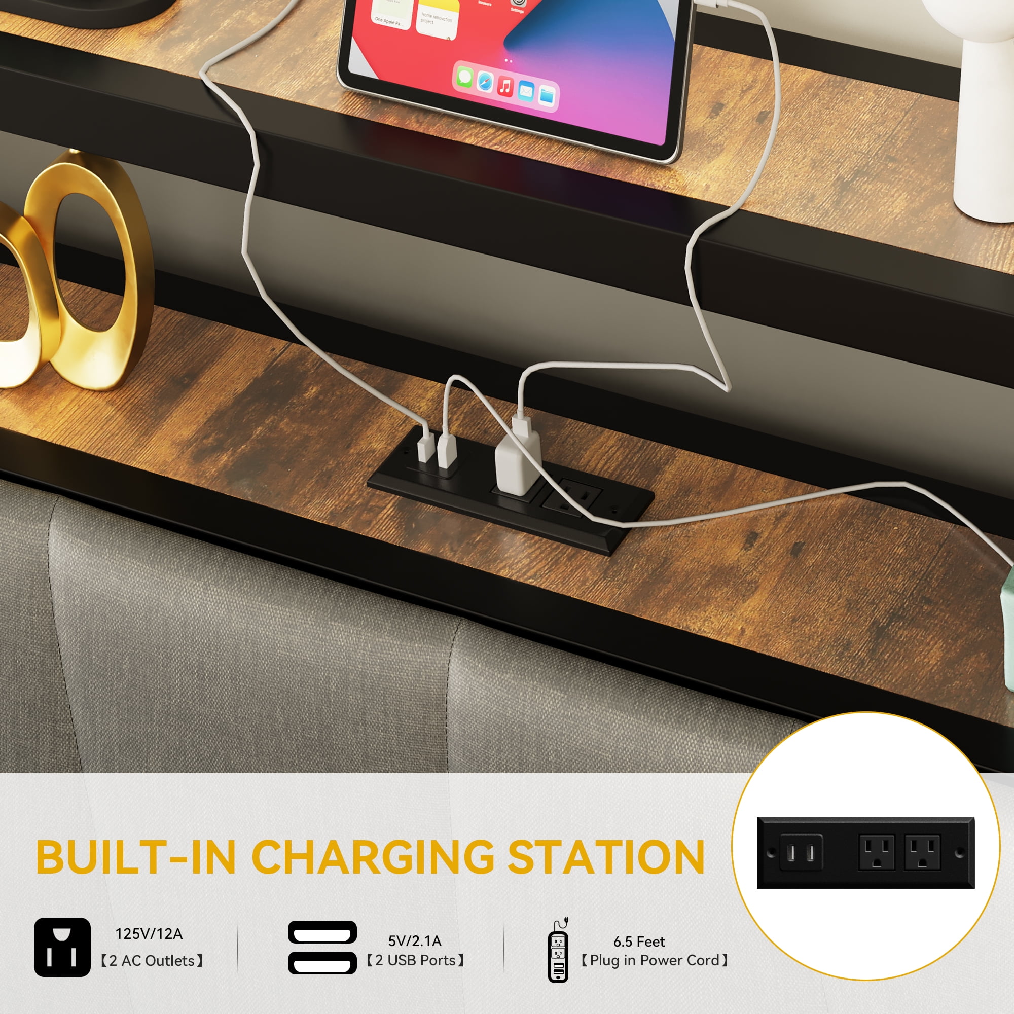 Dextrus Queen Size LED Platform Bed Frame with Storage Headboard & Charging Station, No Box Spring Needed - Image 2