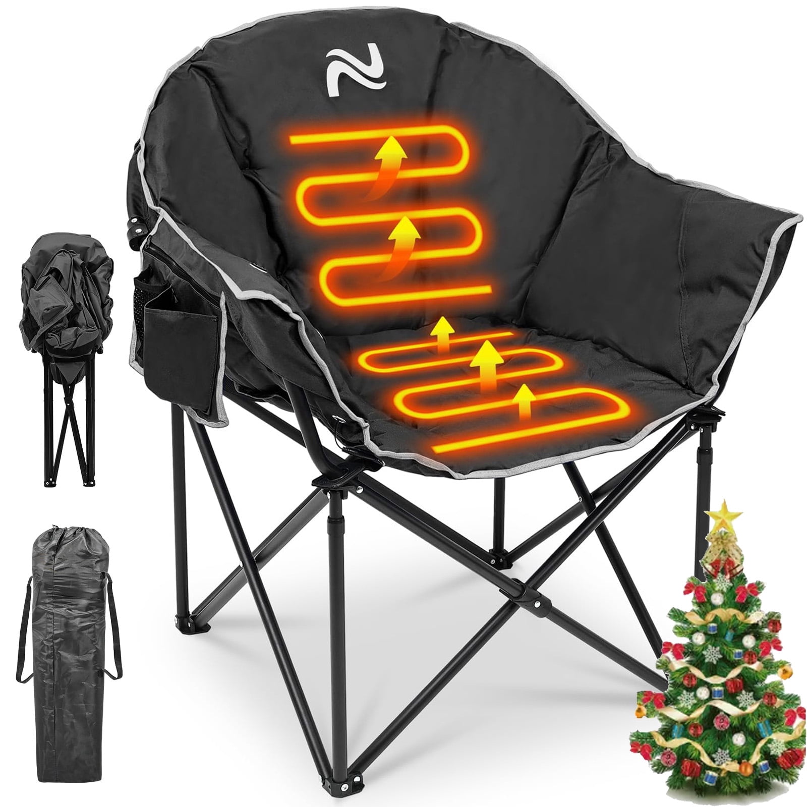 NAIZEA Oversized Heated Camping Chair, Patio Lounge Chairs with 3 Heat Levels, Portable Folding Heated Chair Round Moon Saucer Folding Lawn Chair Outdoor Chair for Camping, Lounge Patio - Image 8
