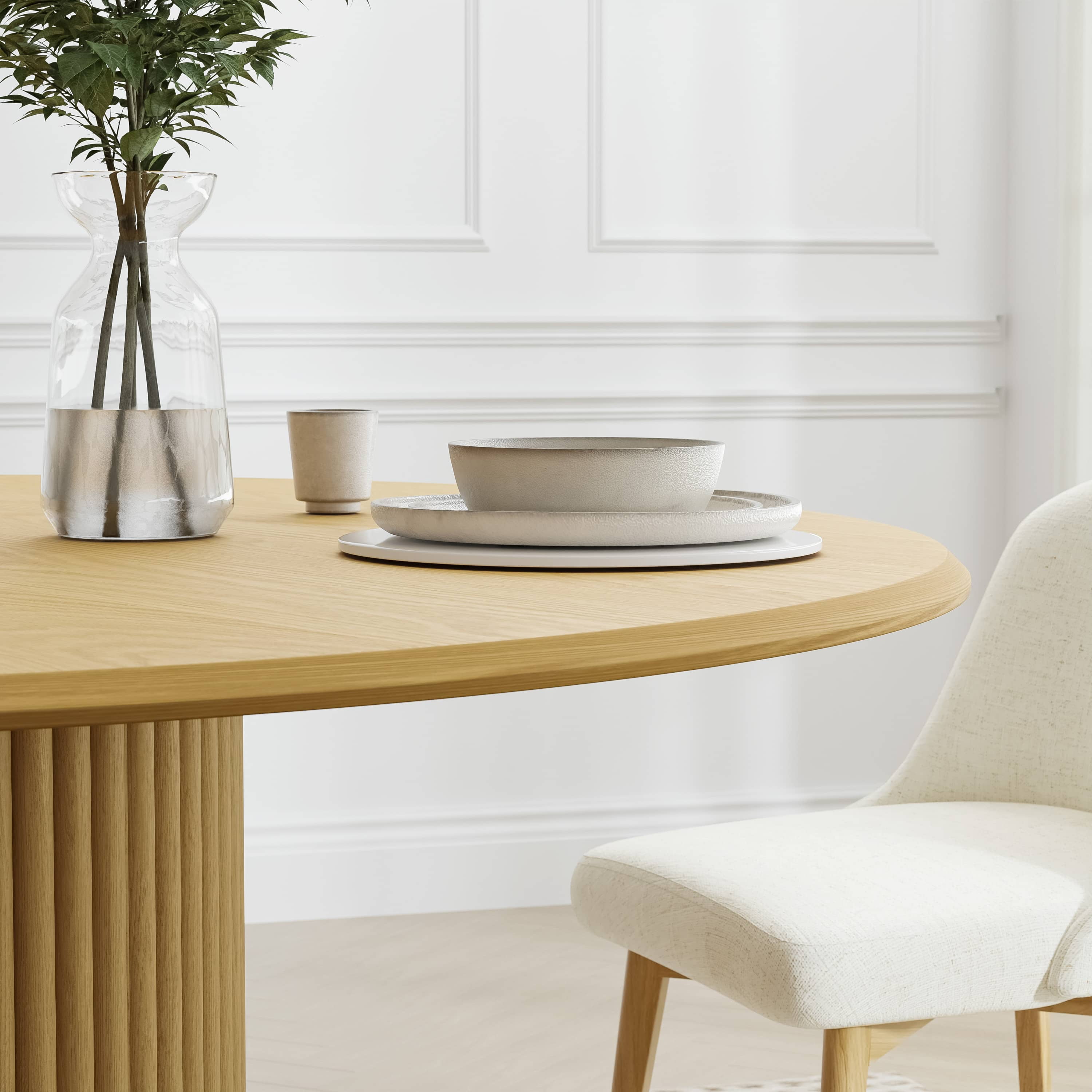 Dovelina 46" Wooden Round Modern Dining Table for Dining Room Kitchen, Natural Wood - Image 9