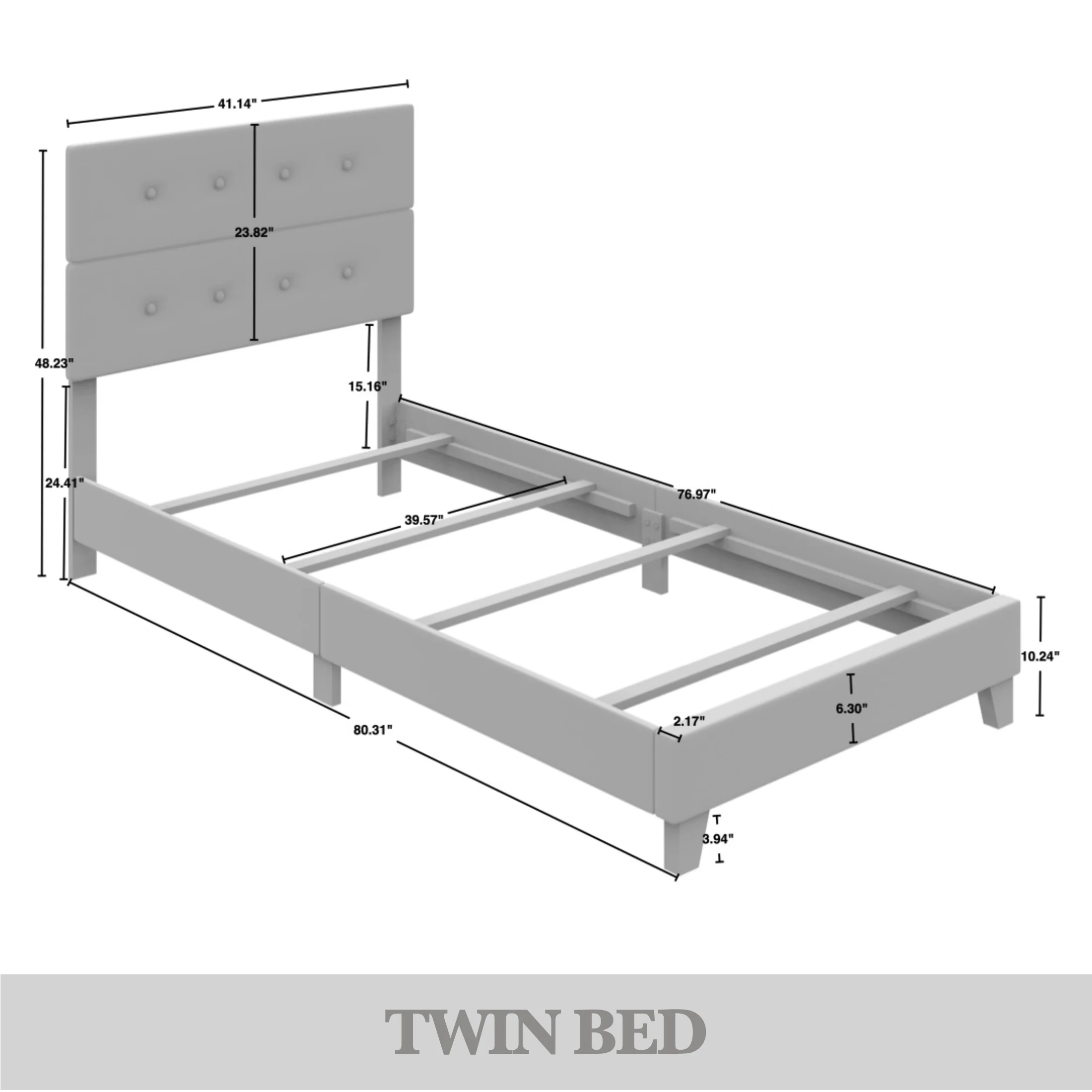 Castle Place Elegant Button Tufted Linen Upholstered Twin Bed, Beige - Image 3