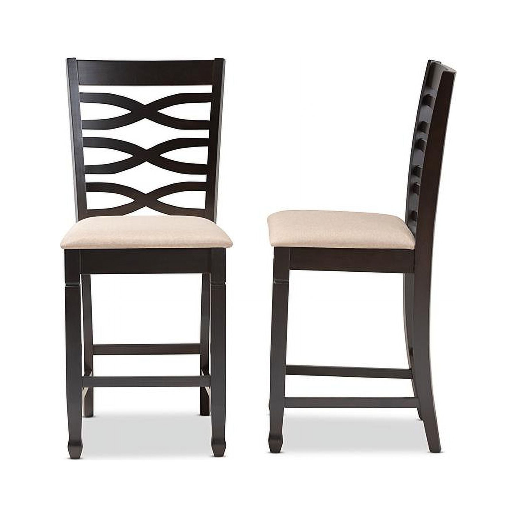 Baxton Studio Lanier Modern and Contemporary Sand Fabric Upholstered Espresso Brown Finished Wood Counter Height Pub Chair Set (Set of 2) - Image 13