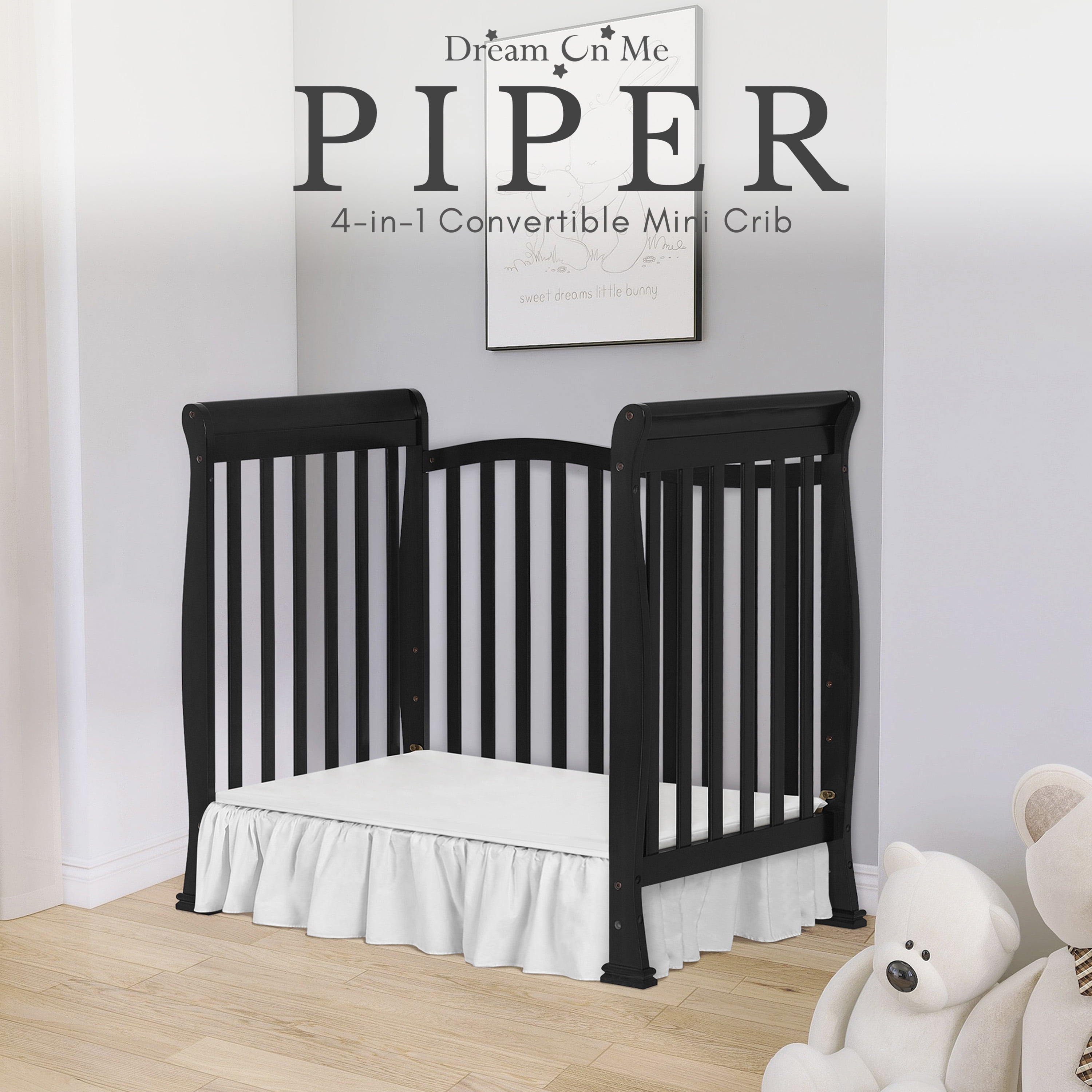 Dream On Me Piper 4-in-1 Convertible Mini Crib, Black - Image 6
