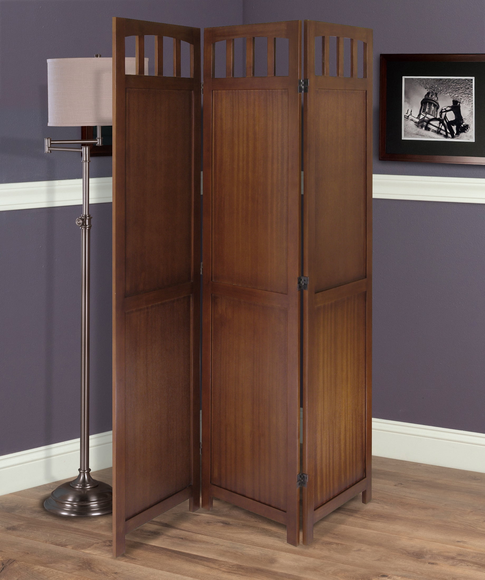 Winsome William 3-Panel Folding Room Divider, Walnut Finish - Image 2