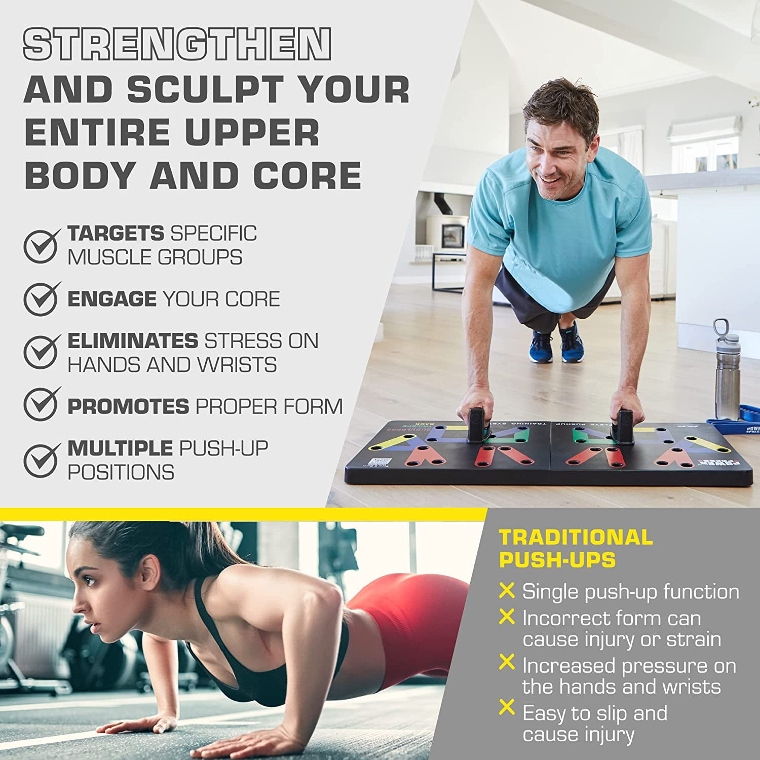 Portable Home Gym Equipment: Multifunction Power Press Push Up Board with 30 Color-Coded Combo Positions for Exercise - Image 2