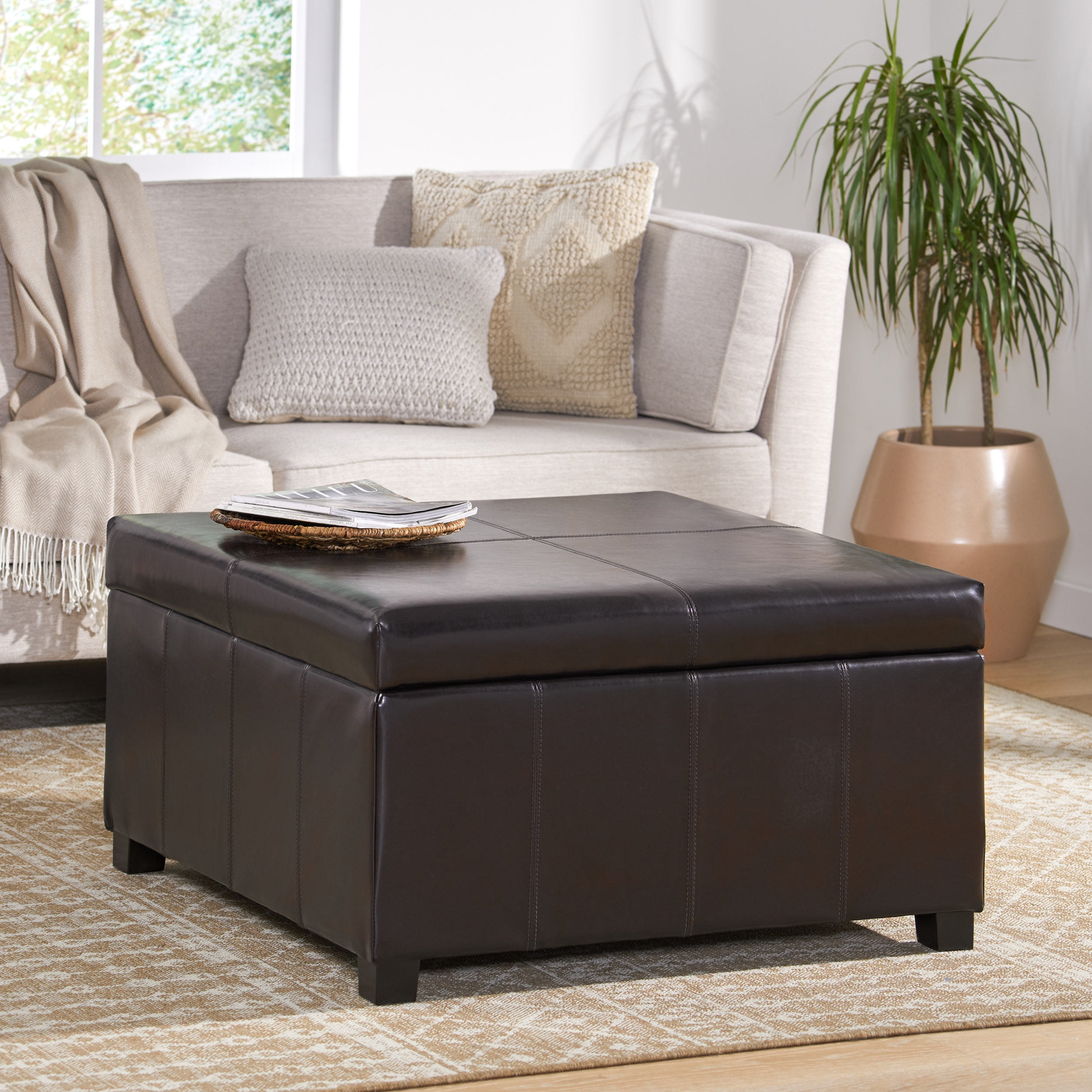 Noble House Abigail Indoor Espresso Bonded Leather Square Storage Ottoman - Image 13
