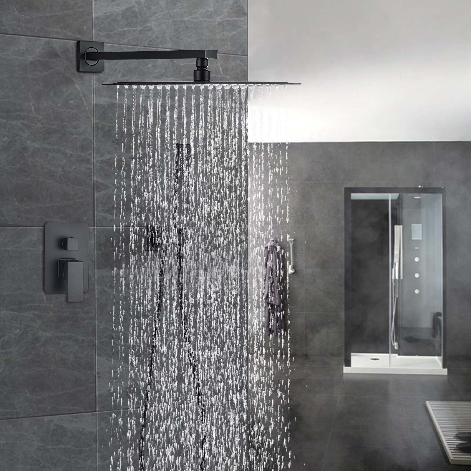 Zovajonia Matte Black Shower System 8 Inches Shower Faucet Set, Rain Shower Head with Handheld Spray Bathroom Wall Mount Shower Fixtures - Image 2