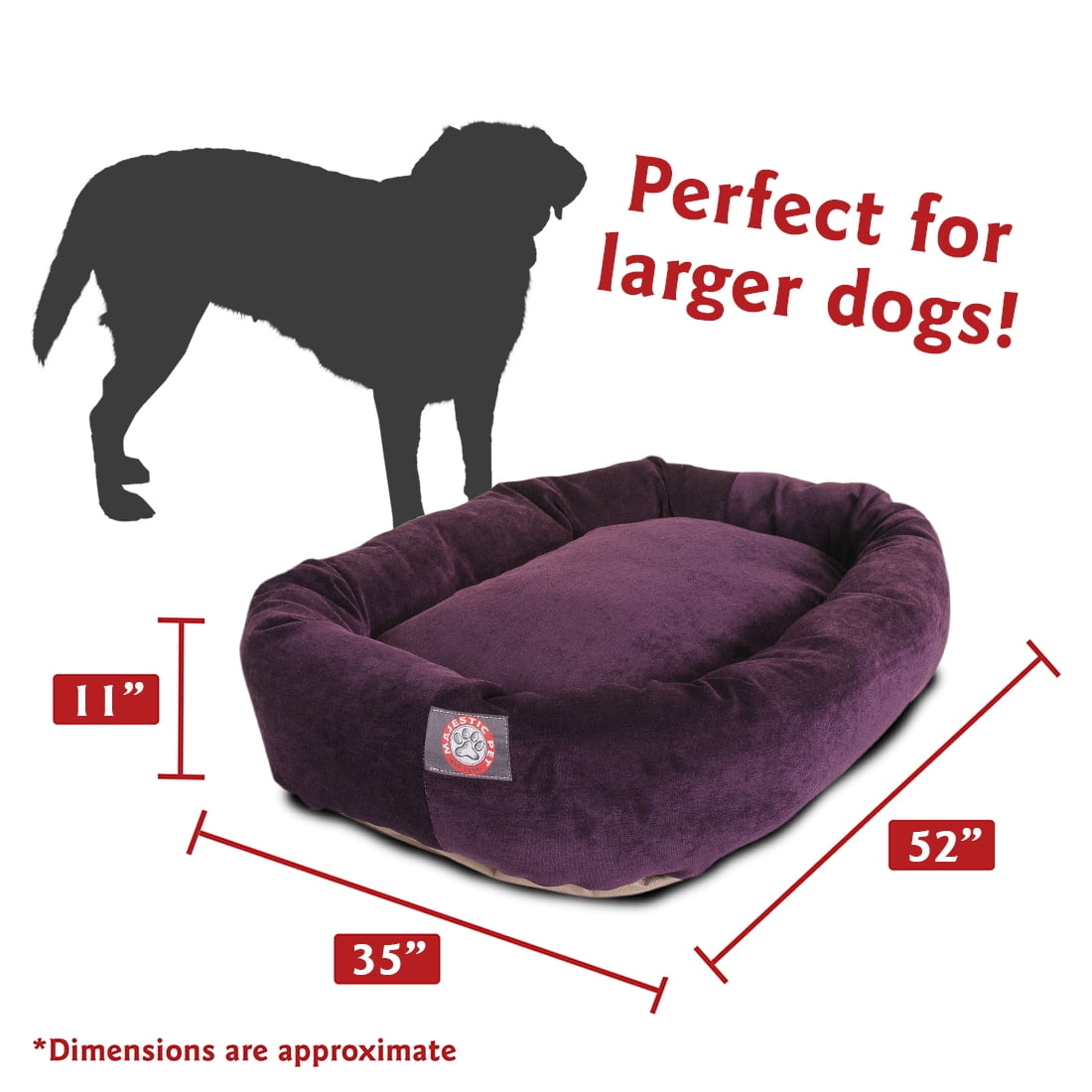 Majestic Pet Villa Velvet Bagel Pet Bed for Dogs, Calming Dog Bed Washable, Extra Large, Aubergine - Image 3