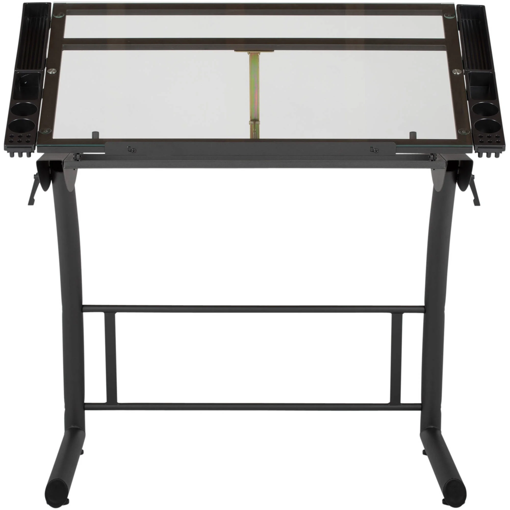 Studio Designs Triflex Hieght Adjustable Metal Frame with Glass Angle Adjustable Top Drafting Drawing Table Stand or Sit , Black/Clear Glass - Image 5